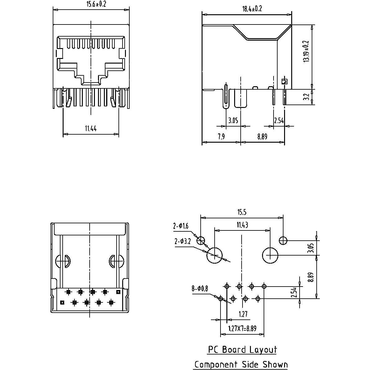 Conector RJ45 PCB 10PCS 8P8C Ángulo Recto CAT5/5e/6