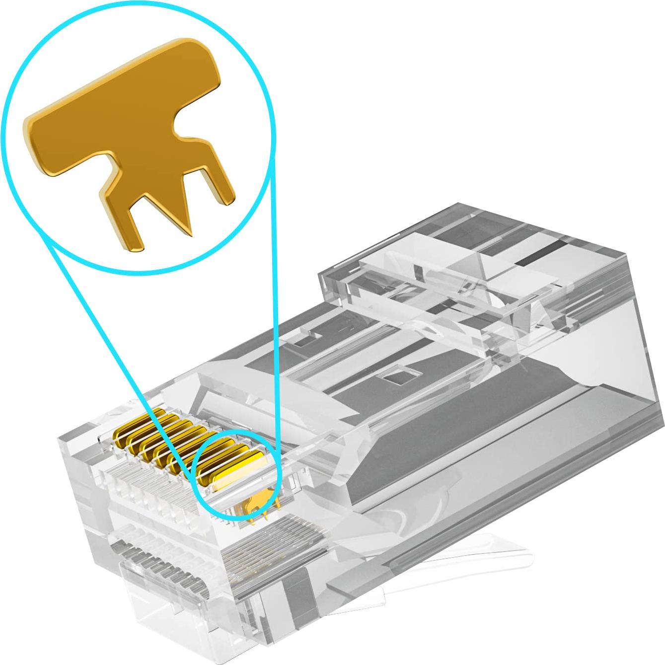 Conectores RJ45 Cat6 Iwillink 50-Pack Passthrough Chapados en Oro