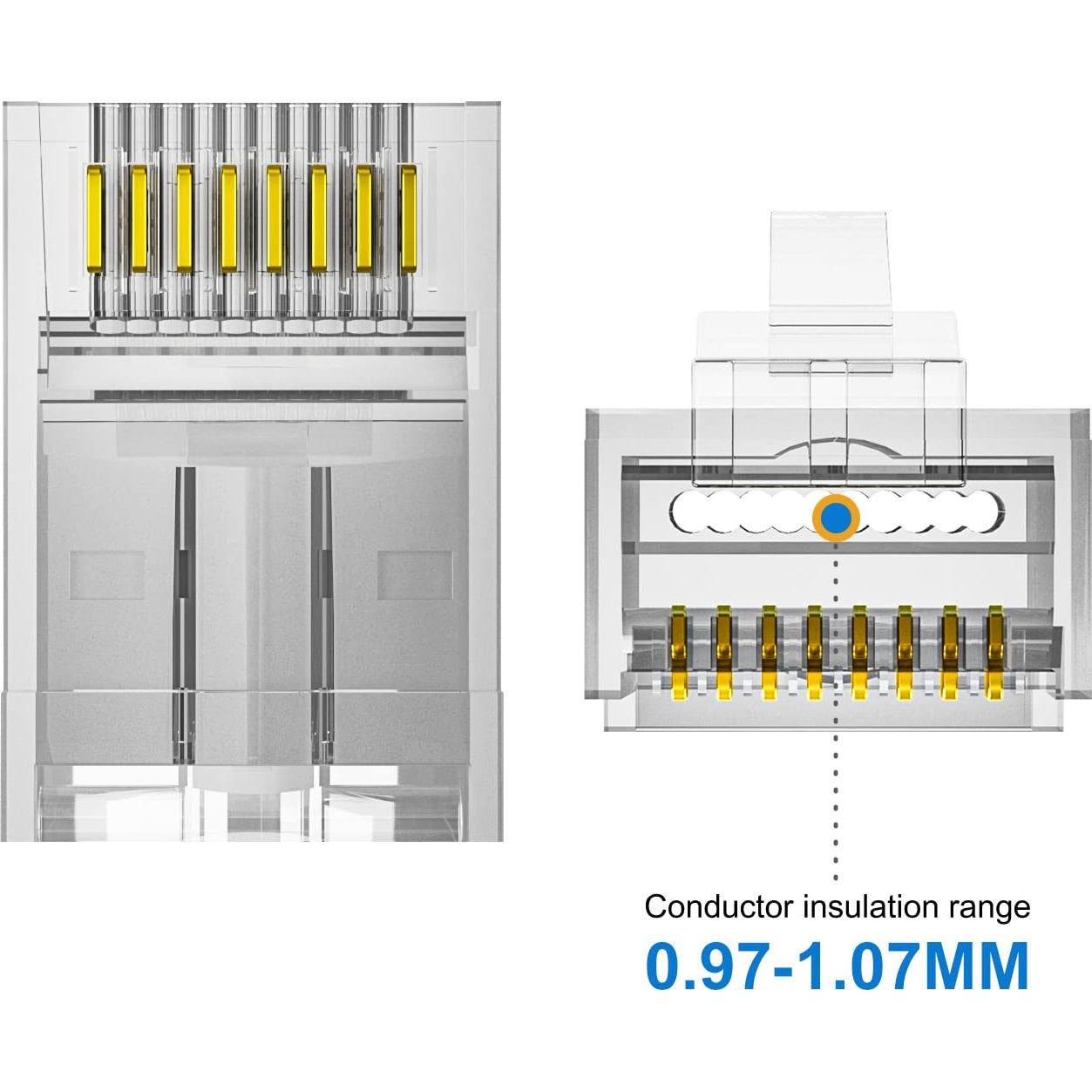 Conectores RJ45 Cat6 Iwillink 50-Pack Passthrough Chapados en Oro