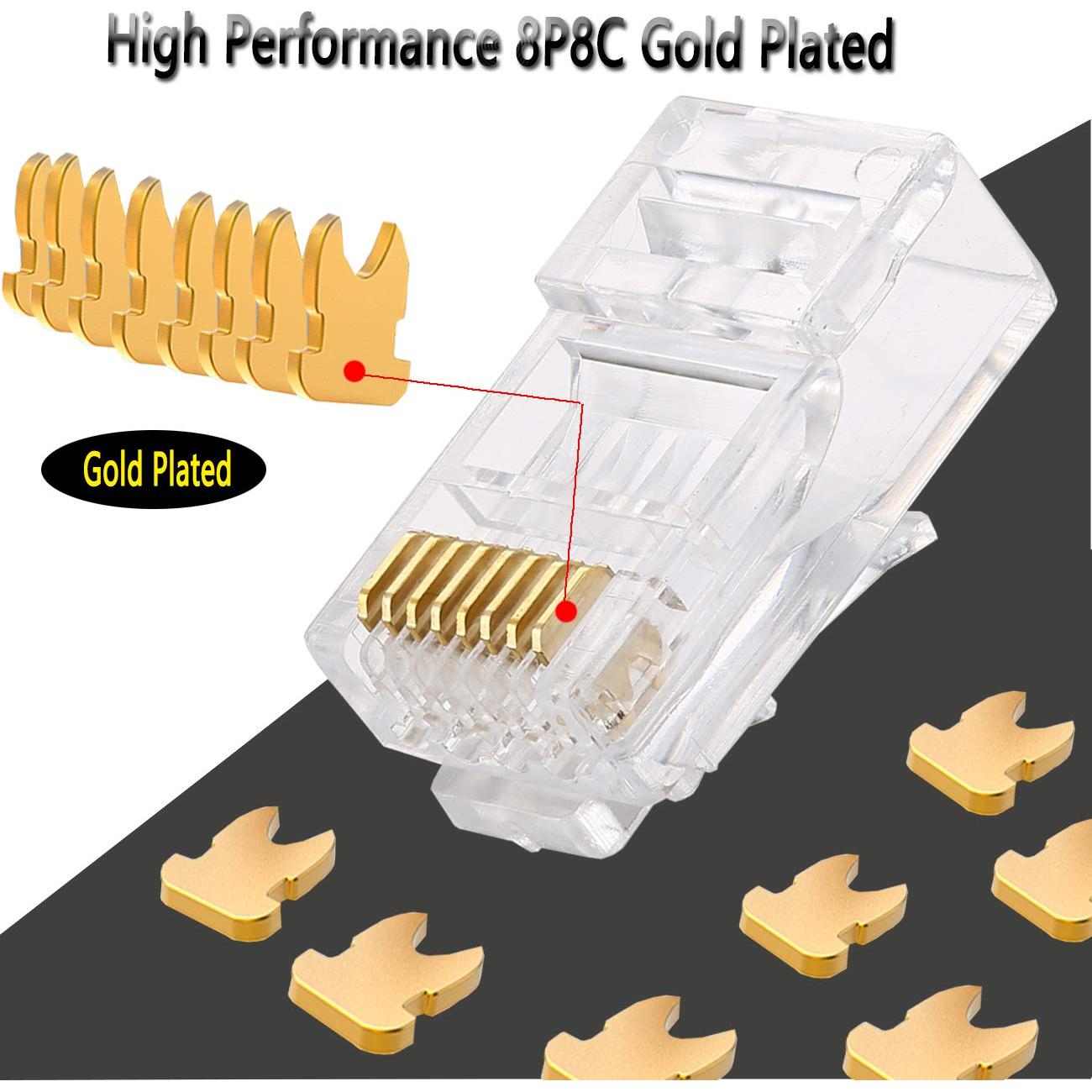 Conectores RJ45 Cat6a Passthrough 50 Paquetes PETECHTOOL