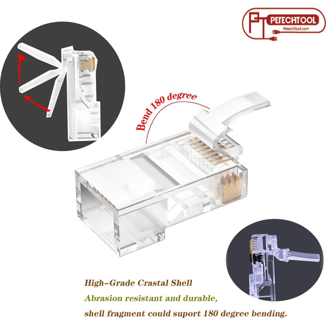 Conectores RJ45 Cat6a Passthrough 50 Paquetes PETECHTOOL