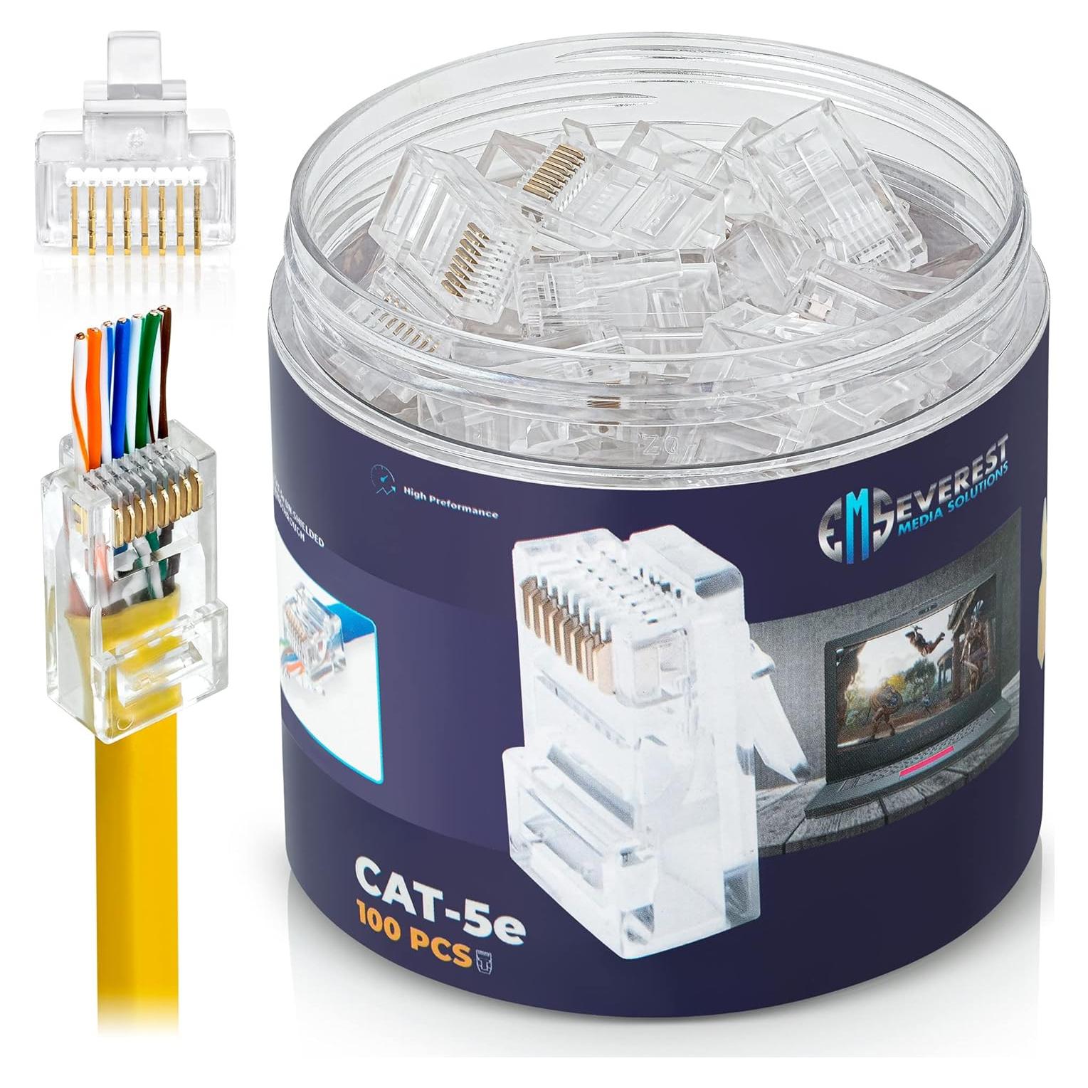 Conectores RJ45 Pasantes Cat5e Everest - Paquete de 100 Unidades