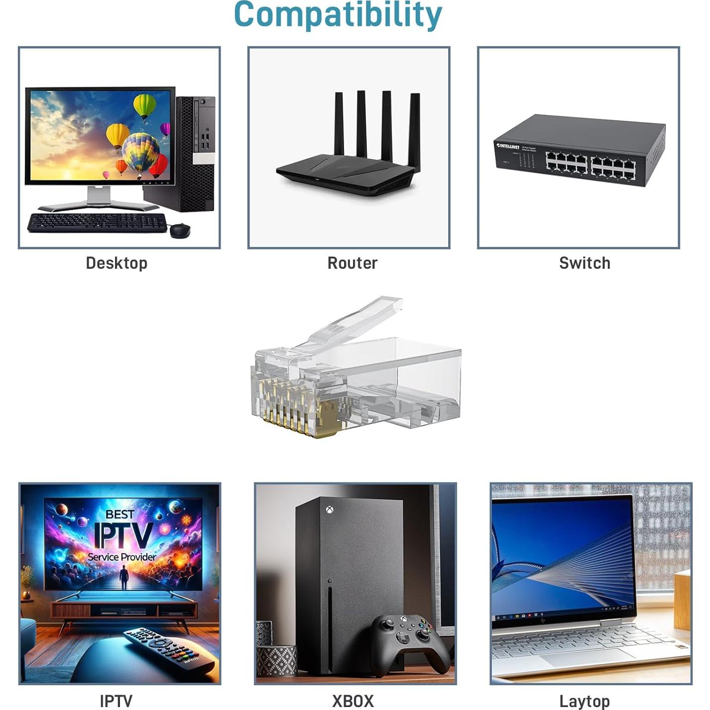 Conectores RJ45 Cat6 DARKROCK 110 Piezas para Cables Ethernet