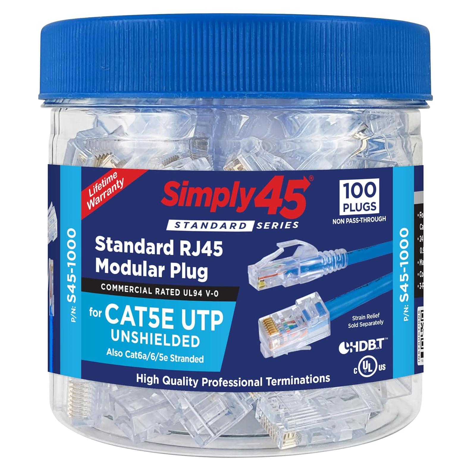 Conectores Modulares RJ45 Simply45 S45-1000 UTP 100 Piezas