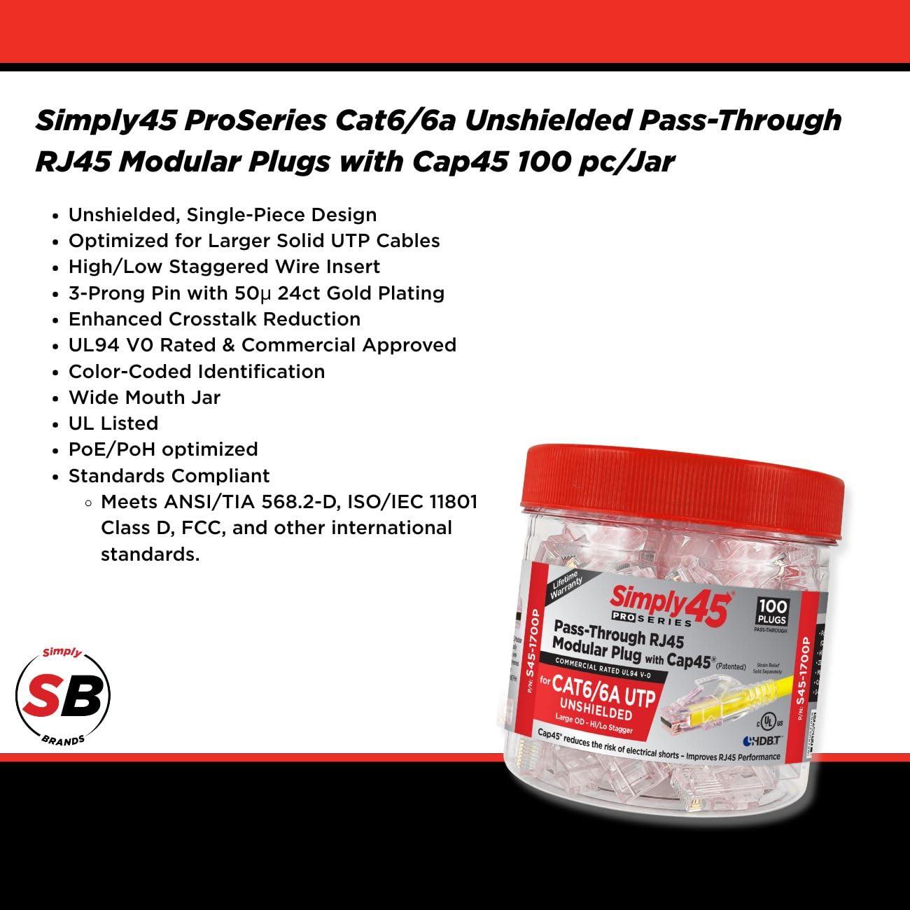 Conectores RJ45 Modulares Pasantes Simply45 S45-1700P - 100 Piezas