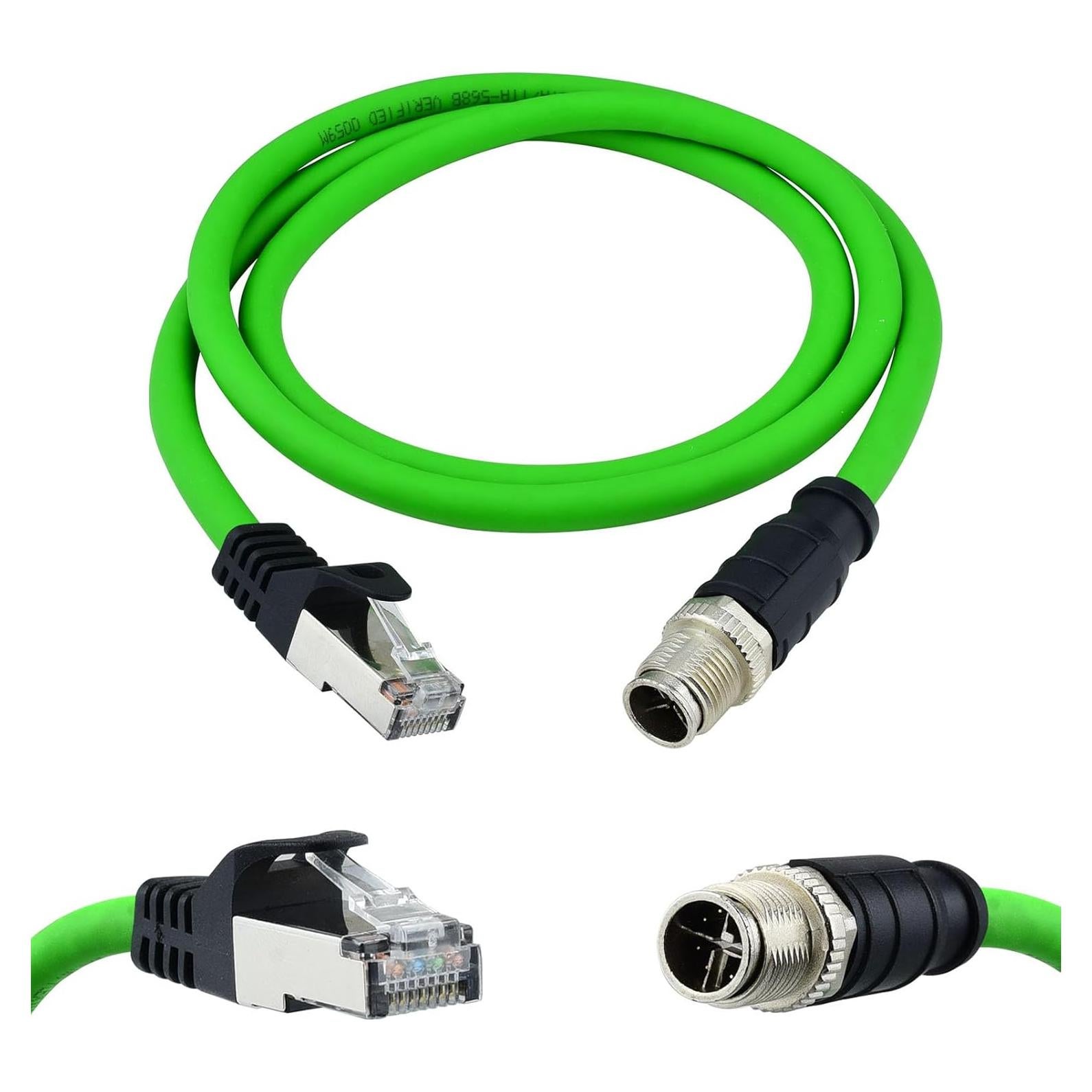 Cable Ethernet M12 a RJ45 Cat6A 1m Blindado IP67