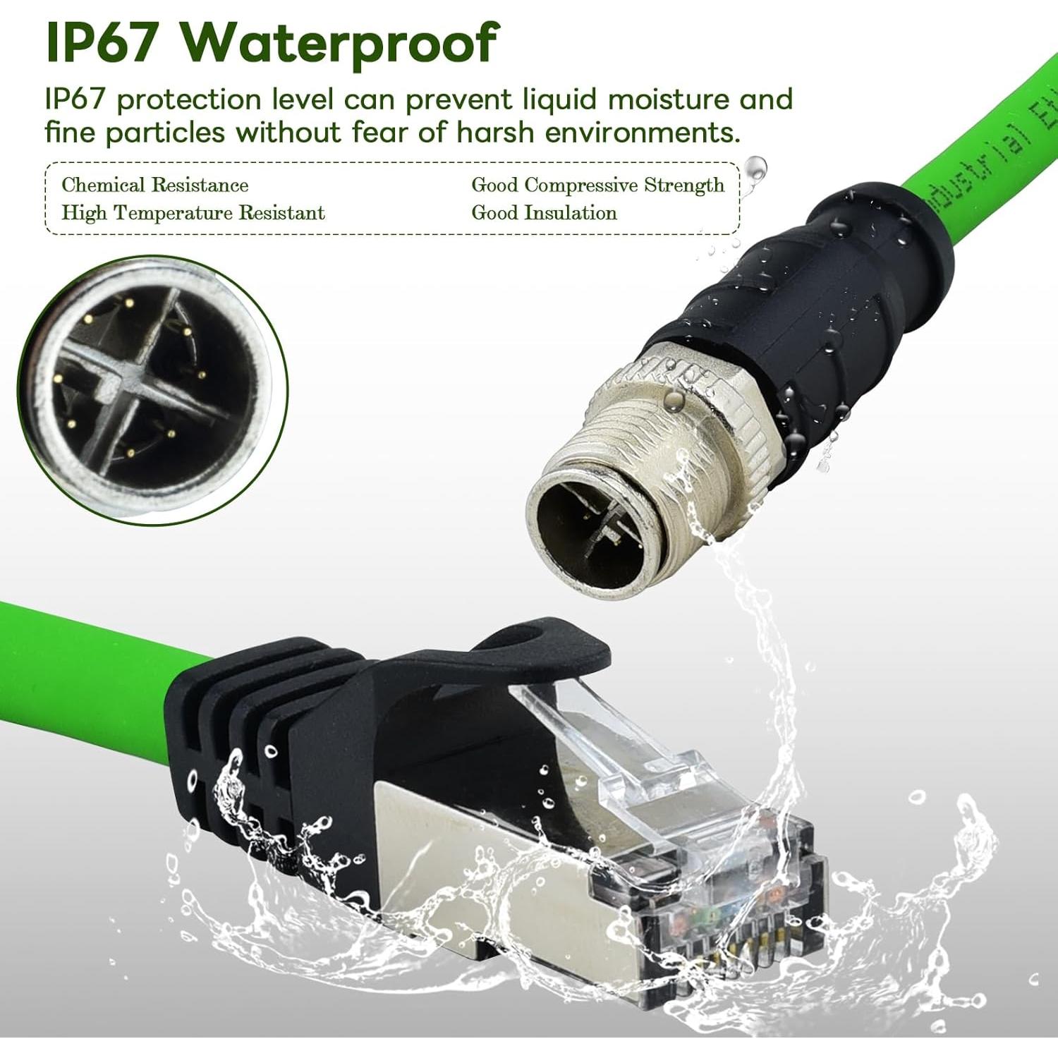 Cable Ethernet M12 a RJ45 Cat6A 1m Blindado IP67