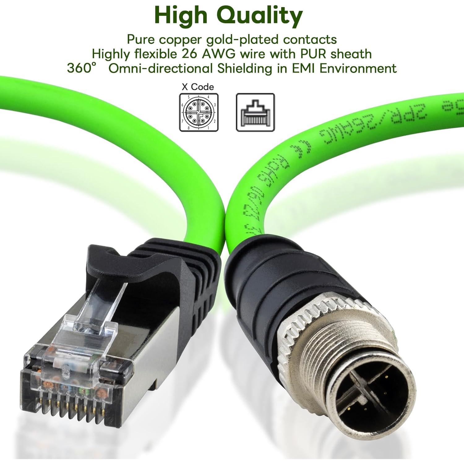 Cable Ethernet M12 a RJ45 Cat6A 1m Blindado IP67