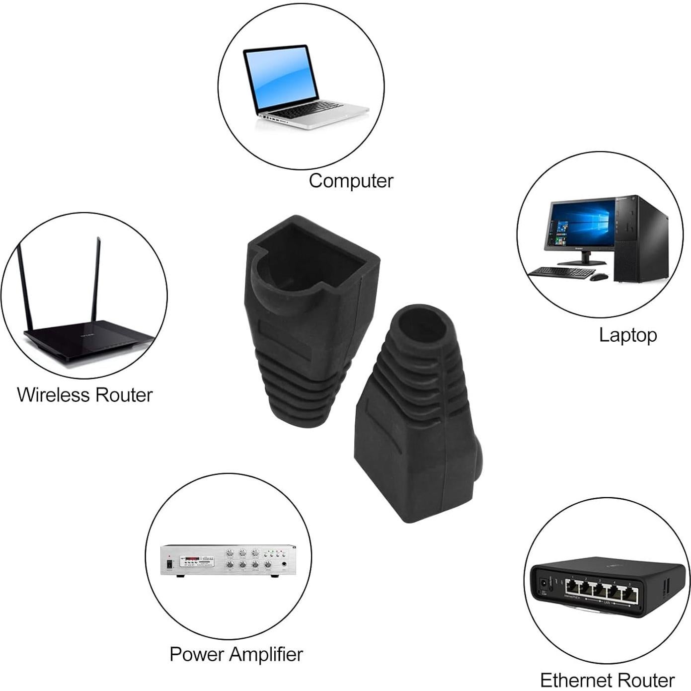 Cubiertas de botas RJ45 Copapa 100PCS Plástico Negro