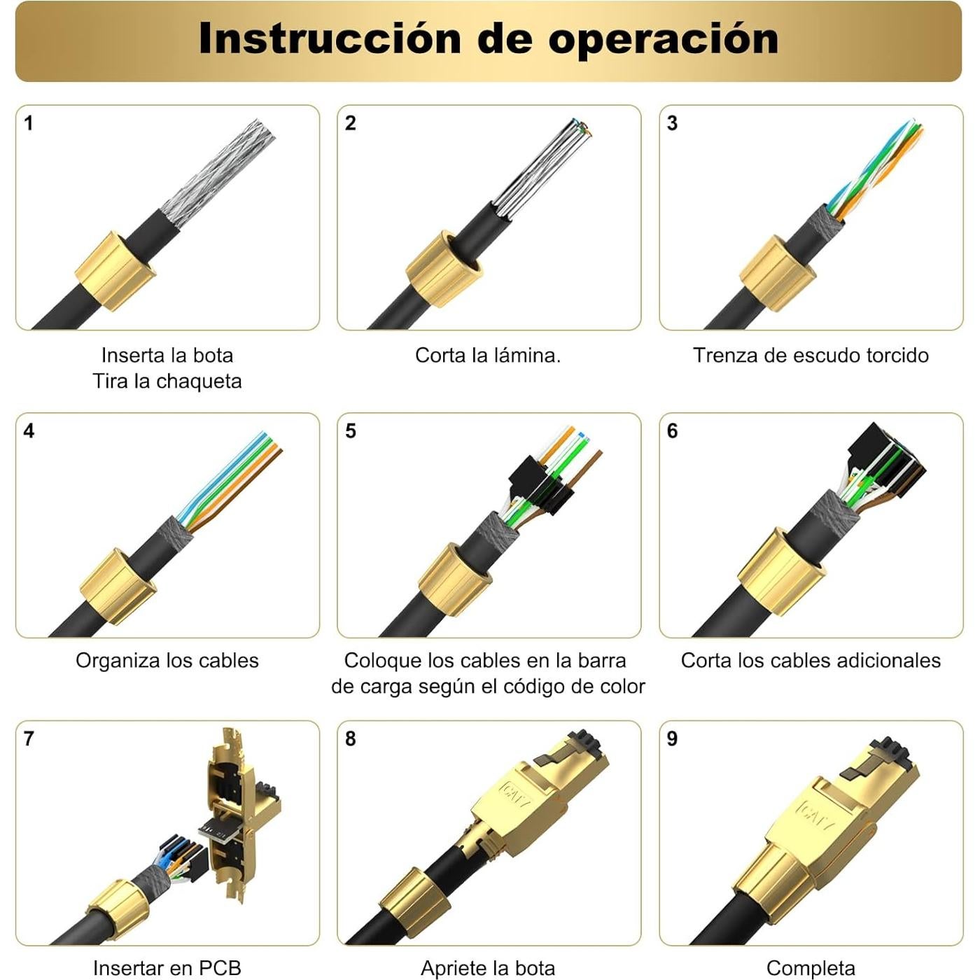 Conectores RJ45 Sin Herramientas VCELINK Cat 7 Baño de Oro 10 Gbps