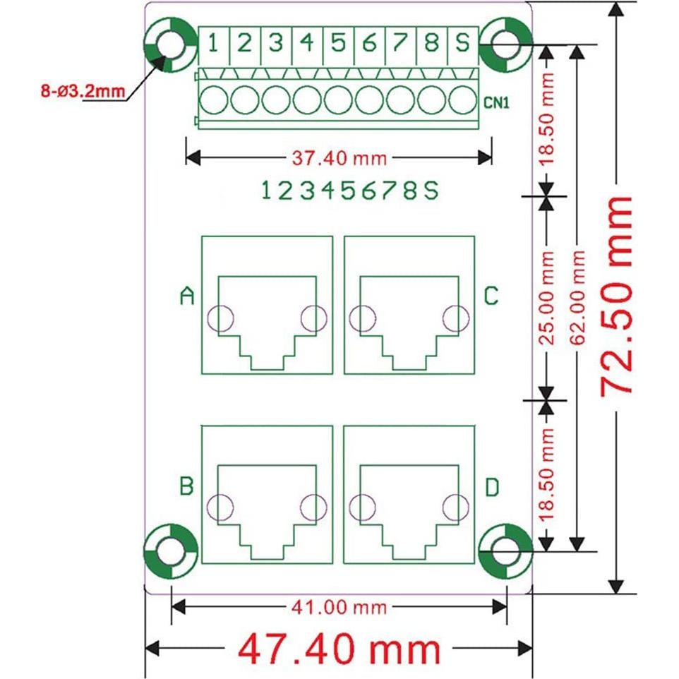 Placa de Distribución RJ45 4 Vías Jienk Montaje en Riel DIN