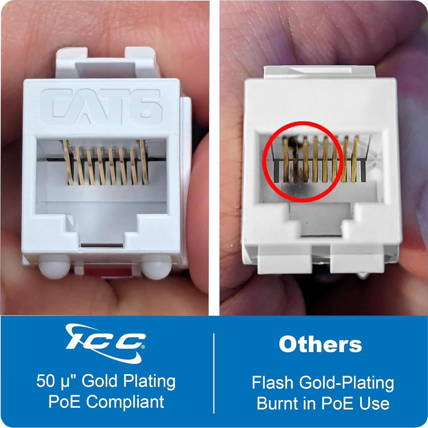 Jack Keystone CAT6 ICC 180 Grados Azul Paquete de 10