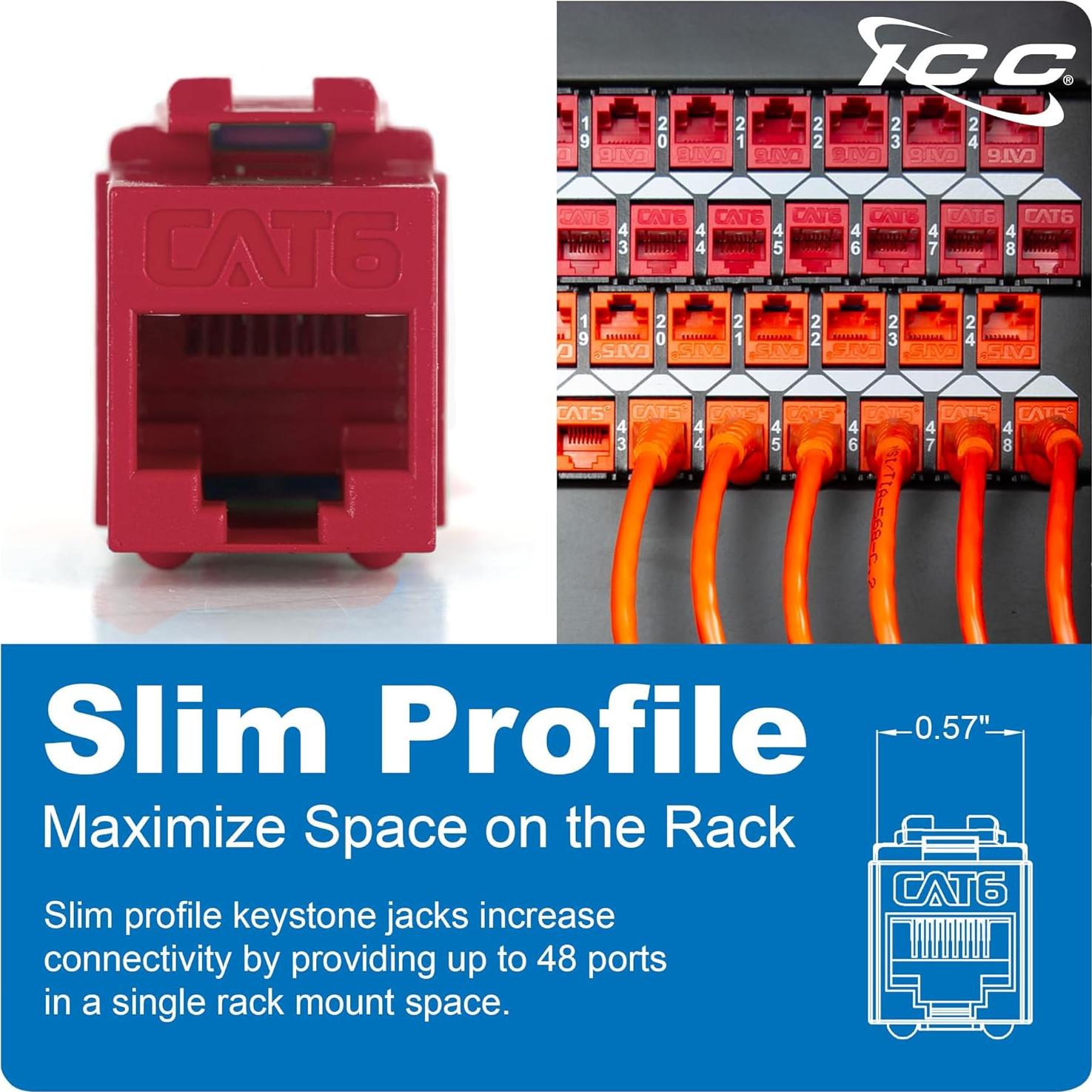 Jack Keystone CAT6 ICC 180 Grados Azul Paquete de 10