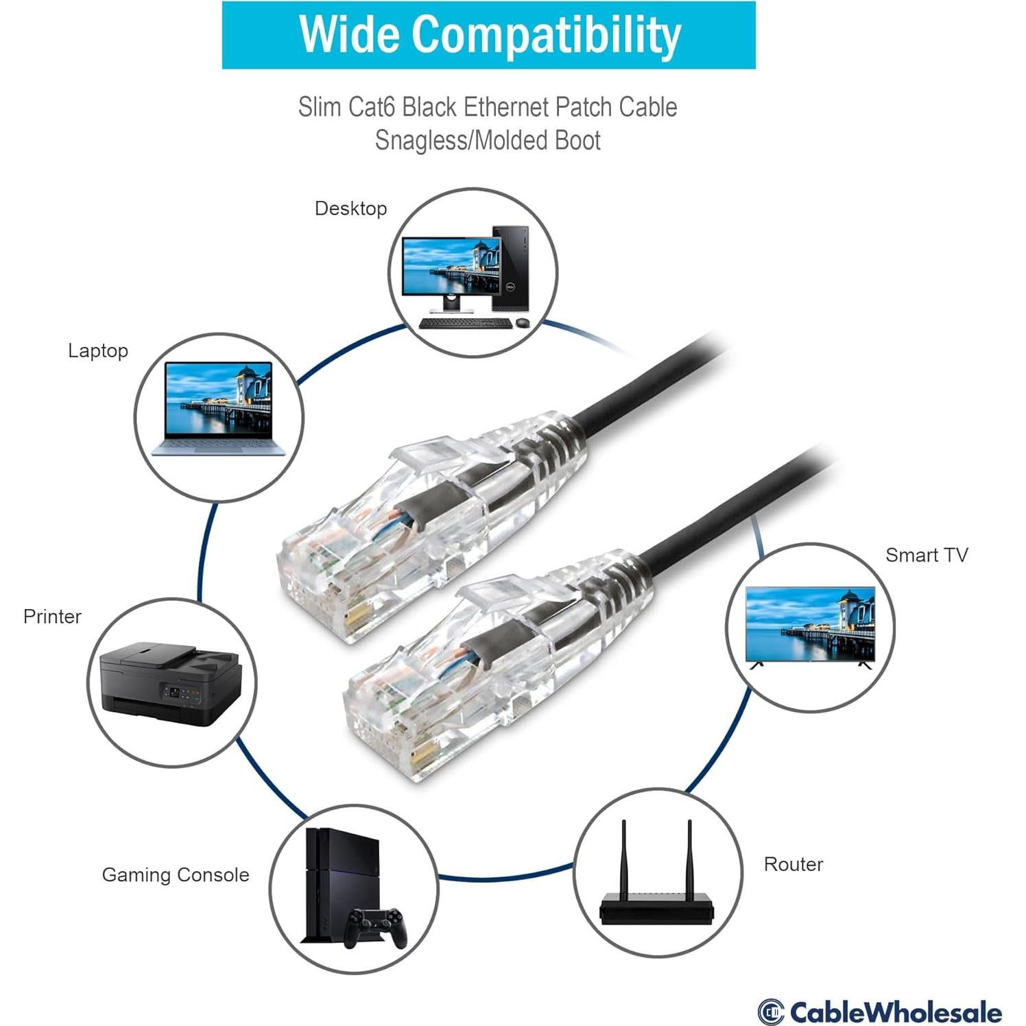 Cable Ethernet Cat6 Delgado 28AWG CableWholesale 3.05m Negro