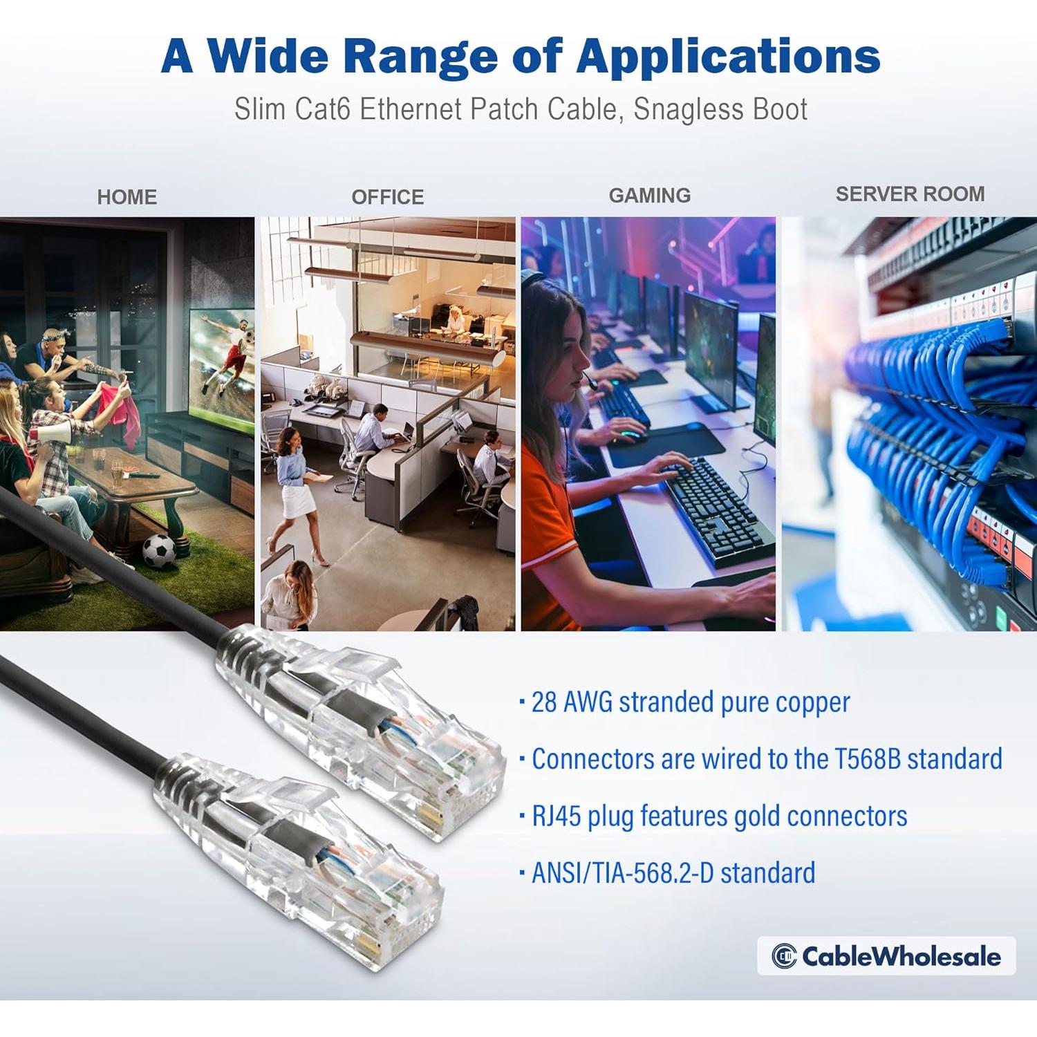 Cable Ethernet Cat6 Delgado 28AWG CableWholesale 3.05m Negro