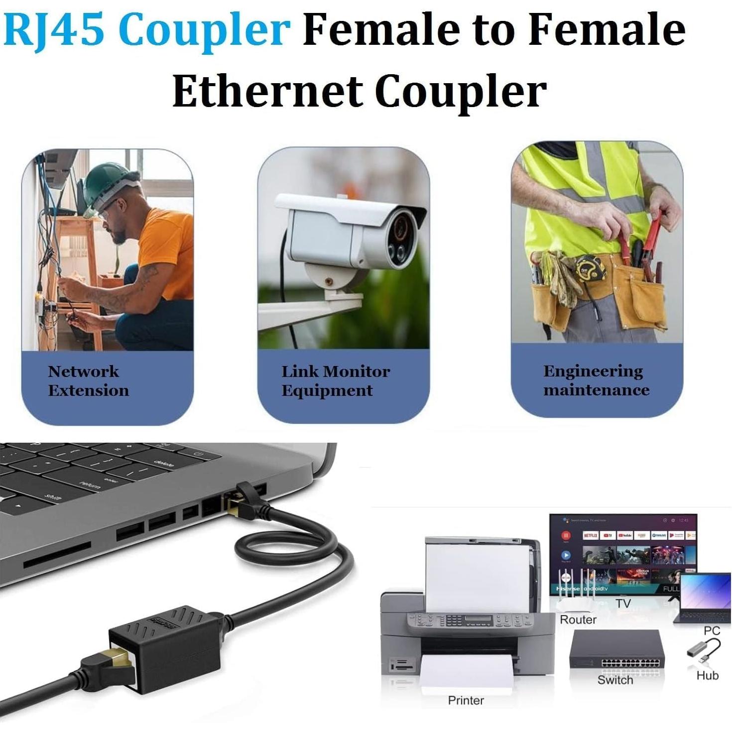 Acoplador RJ45 Femenino a Femenino DESOFICON 3 Piezas Negro