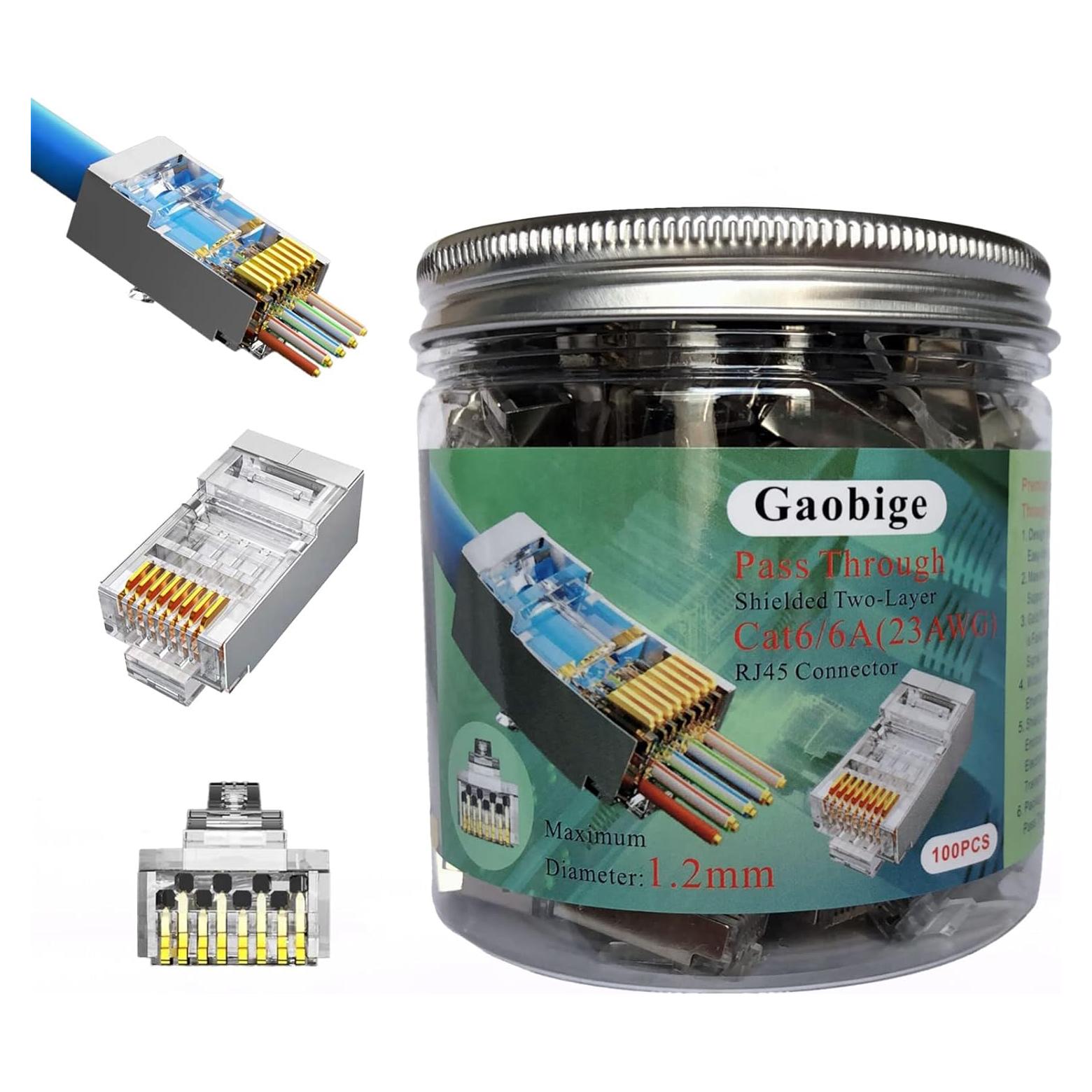 Conectores RJ45 Passthrough Blindados Cat6 100 Unidades 1.2mm