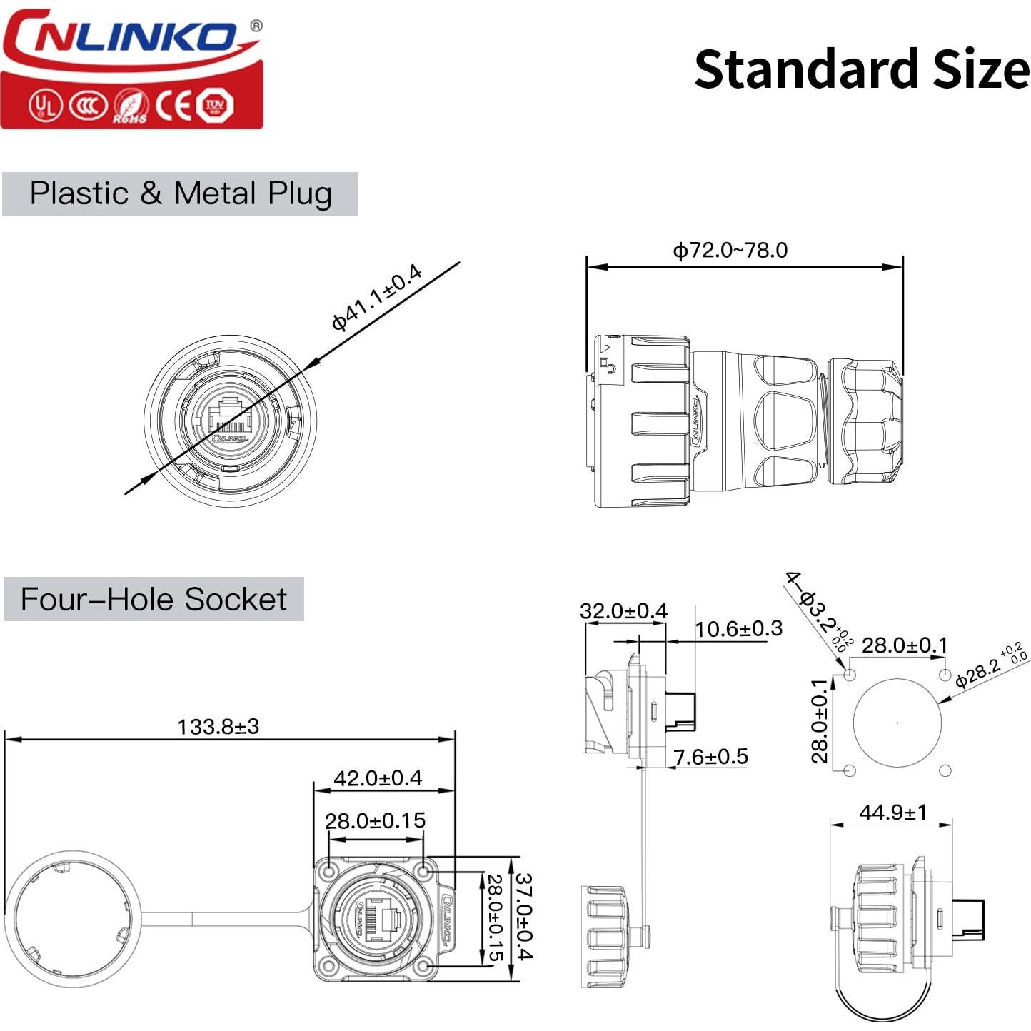 Conector RJ45 CNLINKO YM-24 Doble Puerto IP68 Montaje Panel
