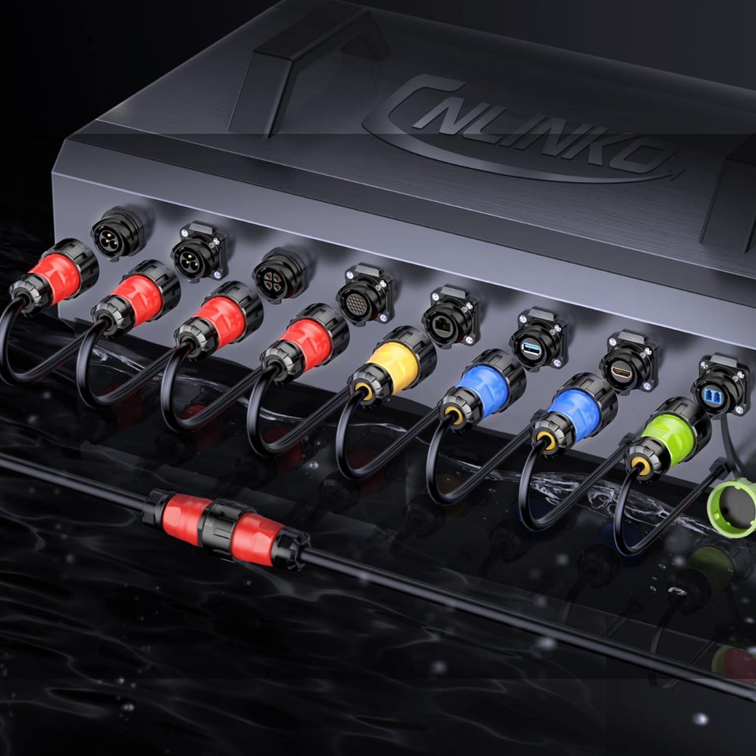 Conector RJ45 CNLINKO YM-24 Doble Puerto IP68 Montaje Panel