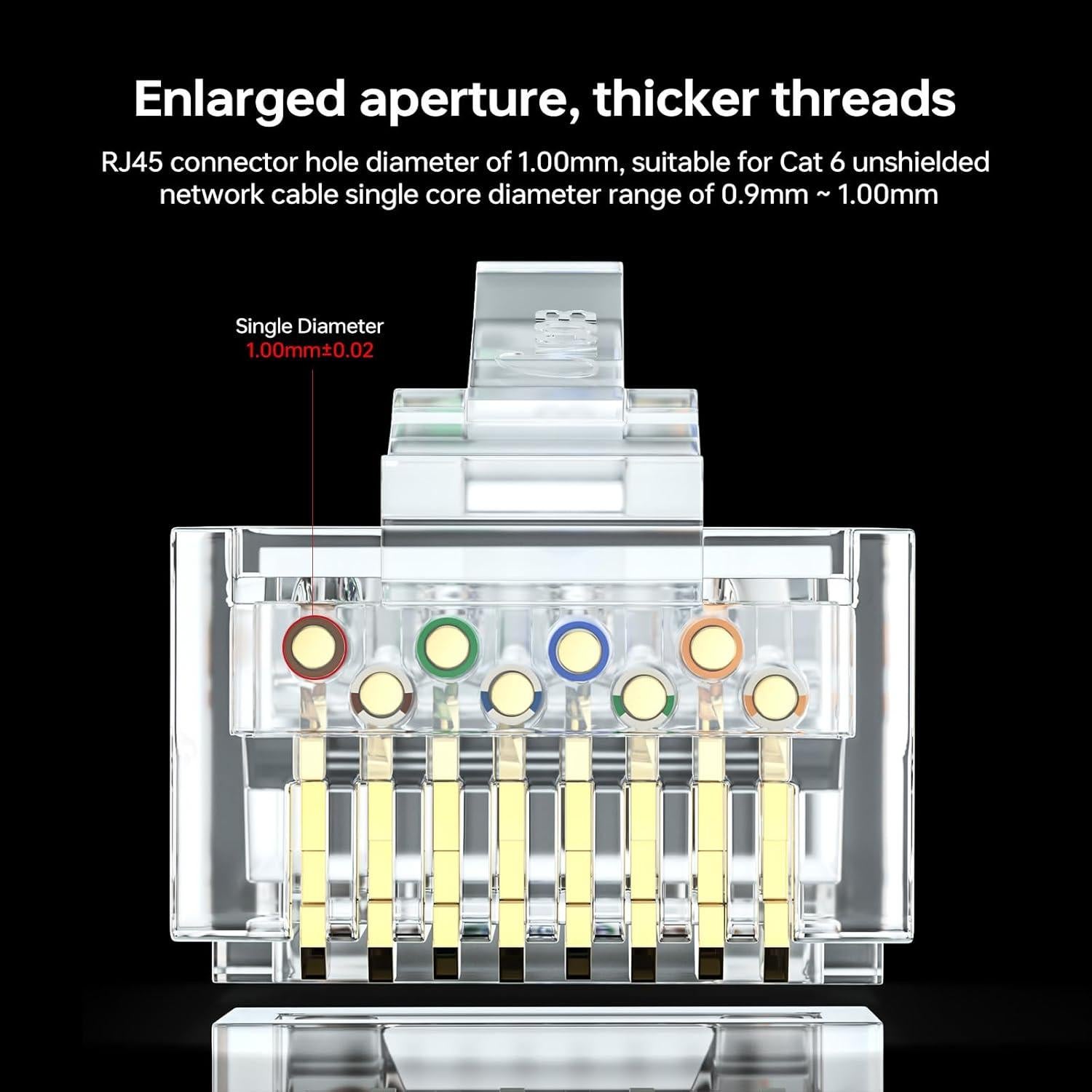 Conectores RJ45 Cat6 CNCOB 100pcs UTP Baño de Oro 24K