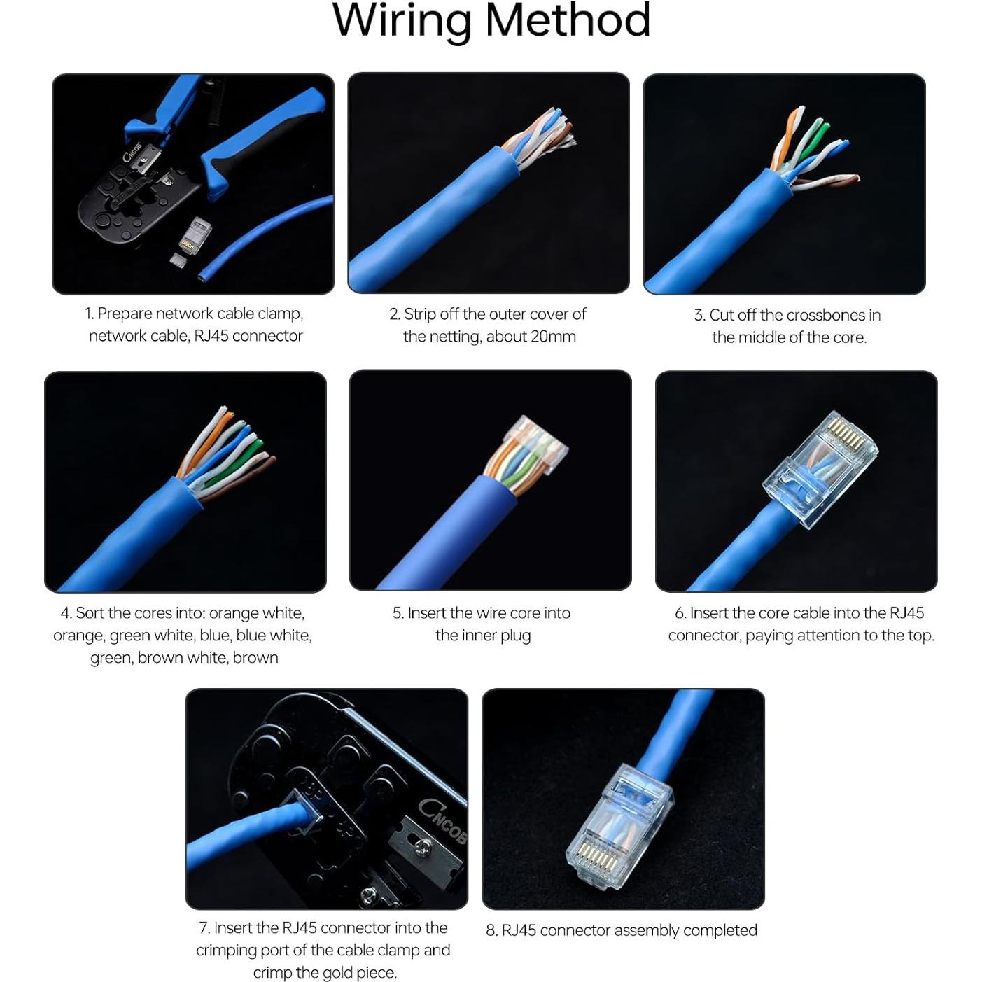 Conectores RJ45 Cat6 CNCOB 100pcs UTP Baño de Oro 24K