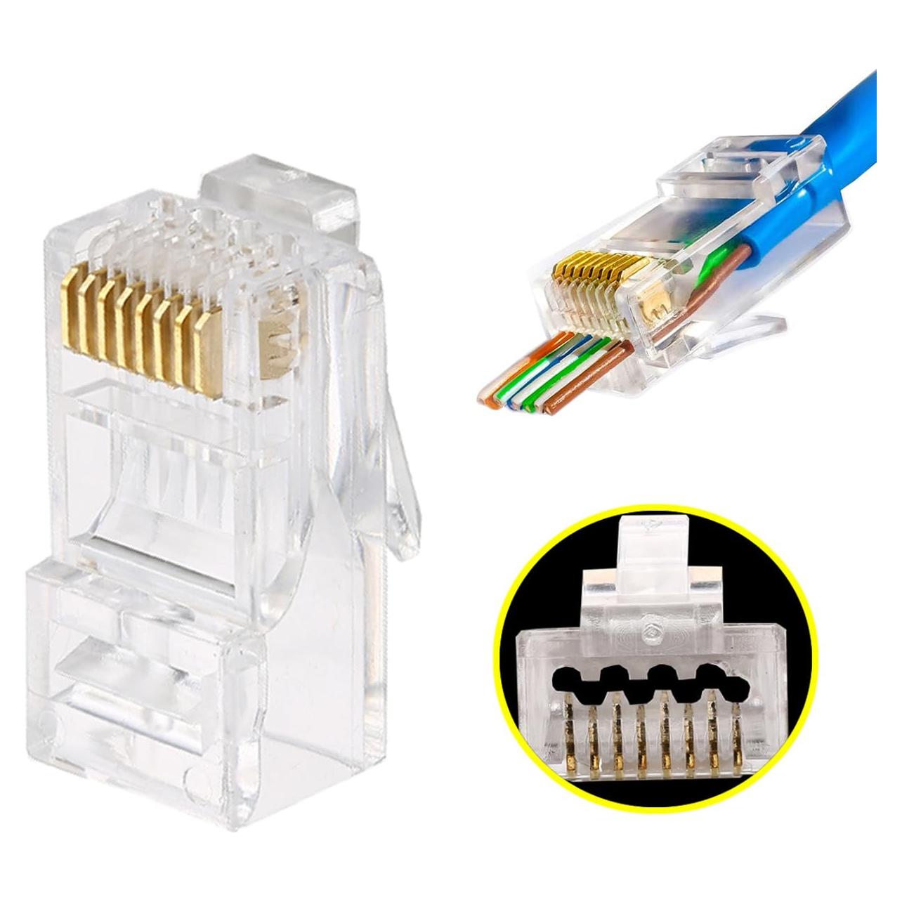 Conectores RJ45 Pasante PETECHTOOL 100 Piezas 23AWG Cat6a