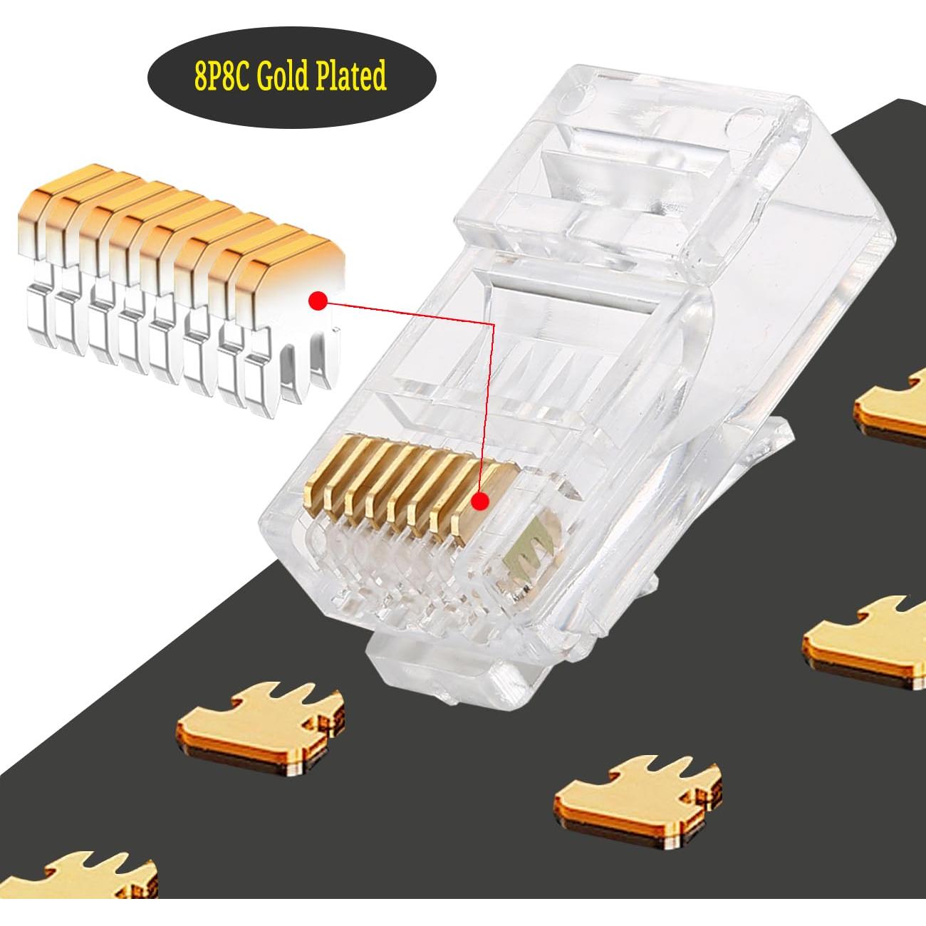 Conectores RJ45 Pasante PETECHTOOL 100 Piezas 23AWG Cat6a