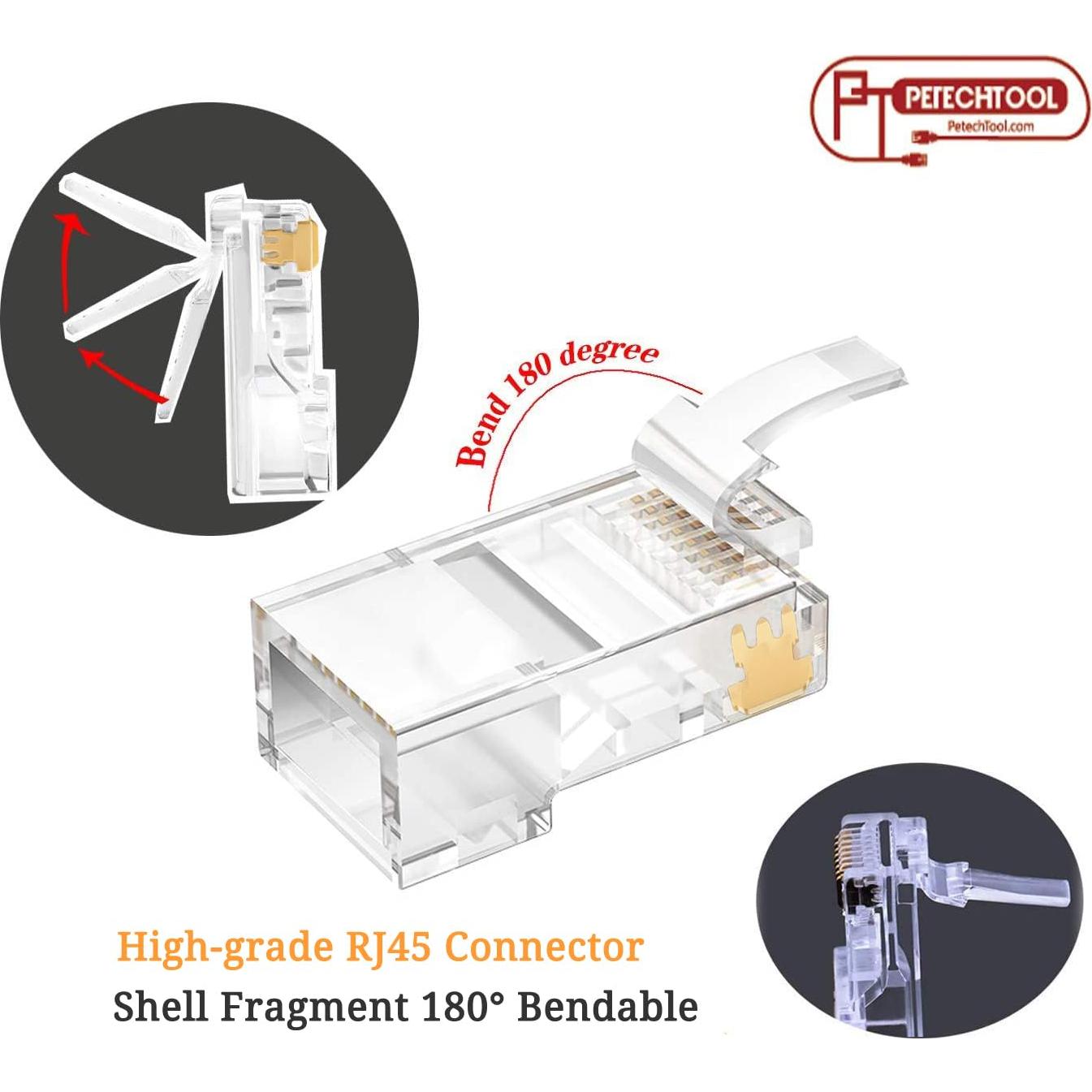 Conectores RJ45 Pasante PETECHTOOL 100 Piezas 23AWG Cat6a