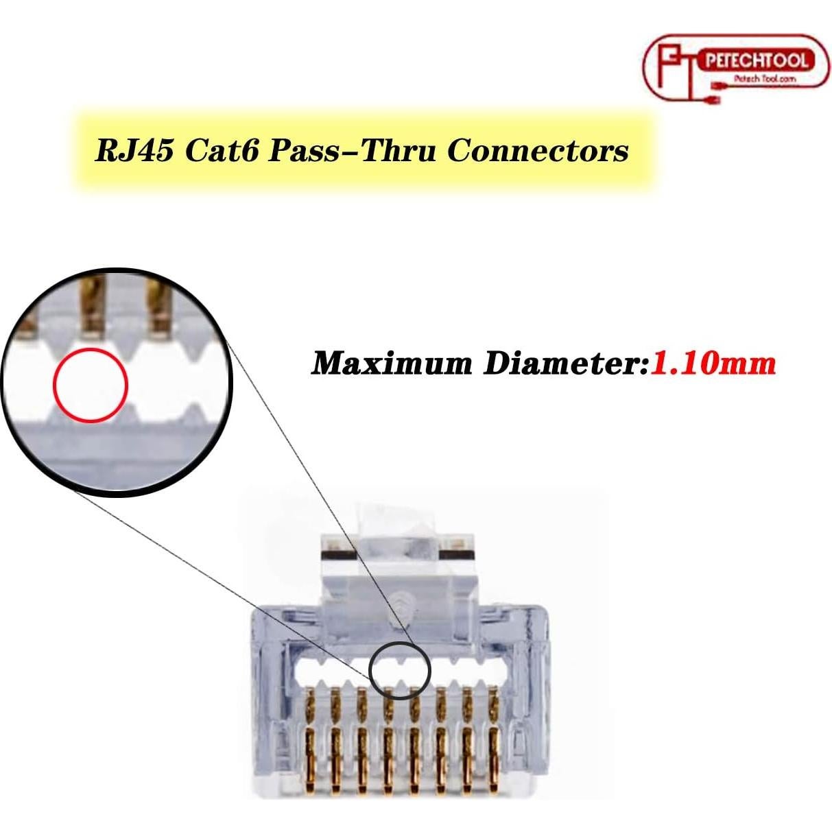 Conectores RJ45 blindados Cat5 Cat6 50 piezas PETECHTOOL