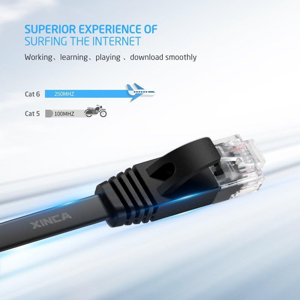 Cable Ethernet Cat6 XINCA 15.24 m Negro Plano 1 Gbps