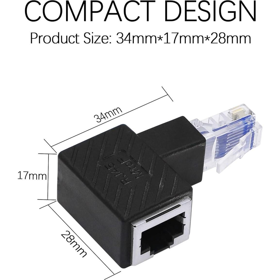 Adaptador Ethernet RJ45 90° YACSEJAO Cat5e/Cat6 - 2 Pack