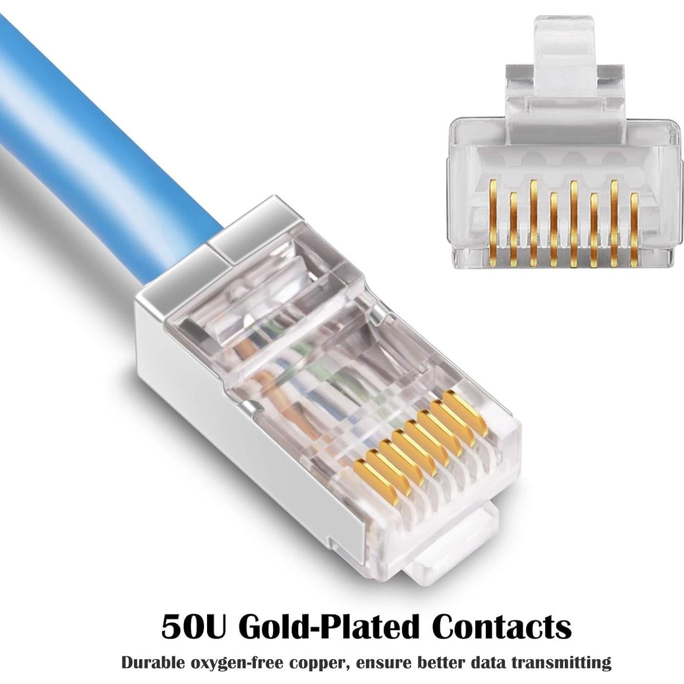 Conectores RJ45 Cat6 Blindados iGreely 100 Unidades 50 Micrones