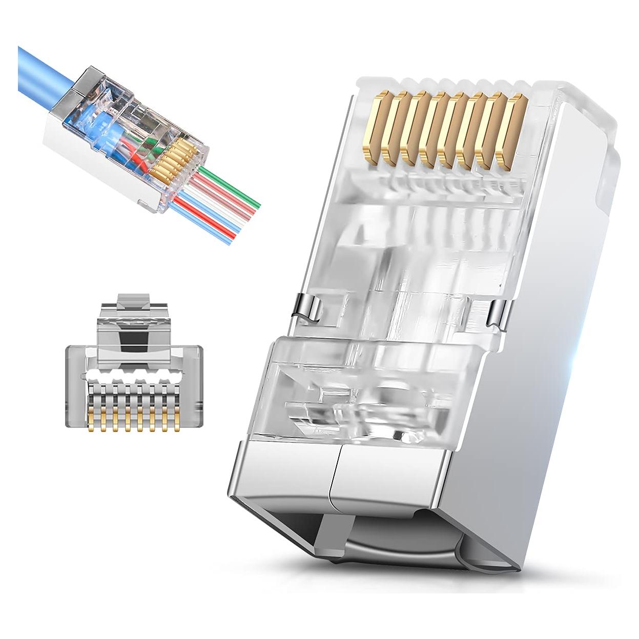 Conectores RJ45 Cat6 Cat6A Passthrough Blindados - 50 Piezas