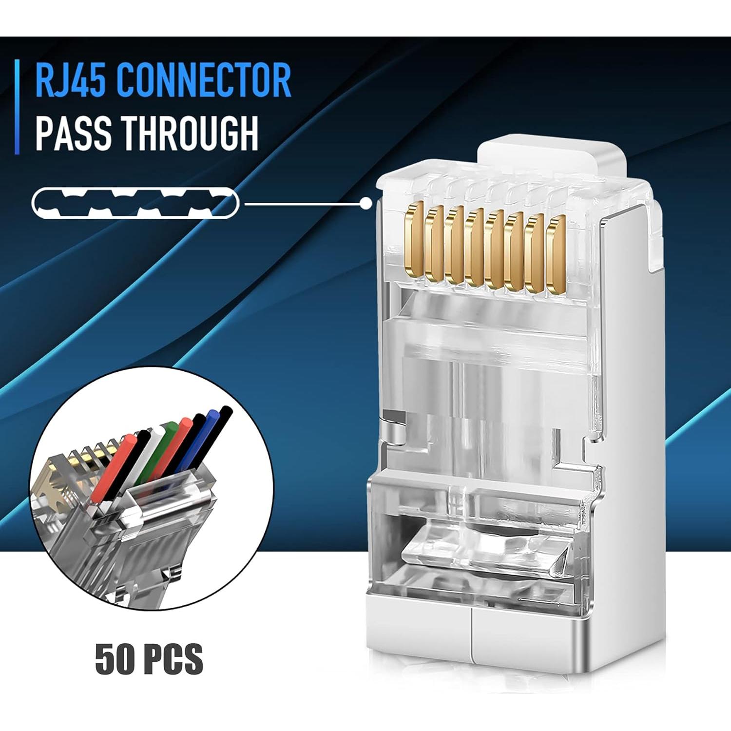 Conectores RJ45 Cat6 Cat6A Passthrough Blindados - 50 Piezas
