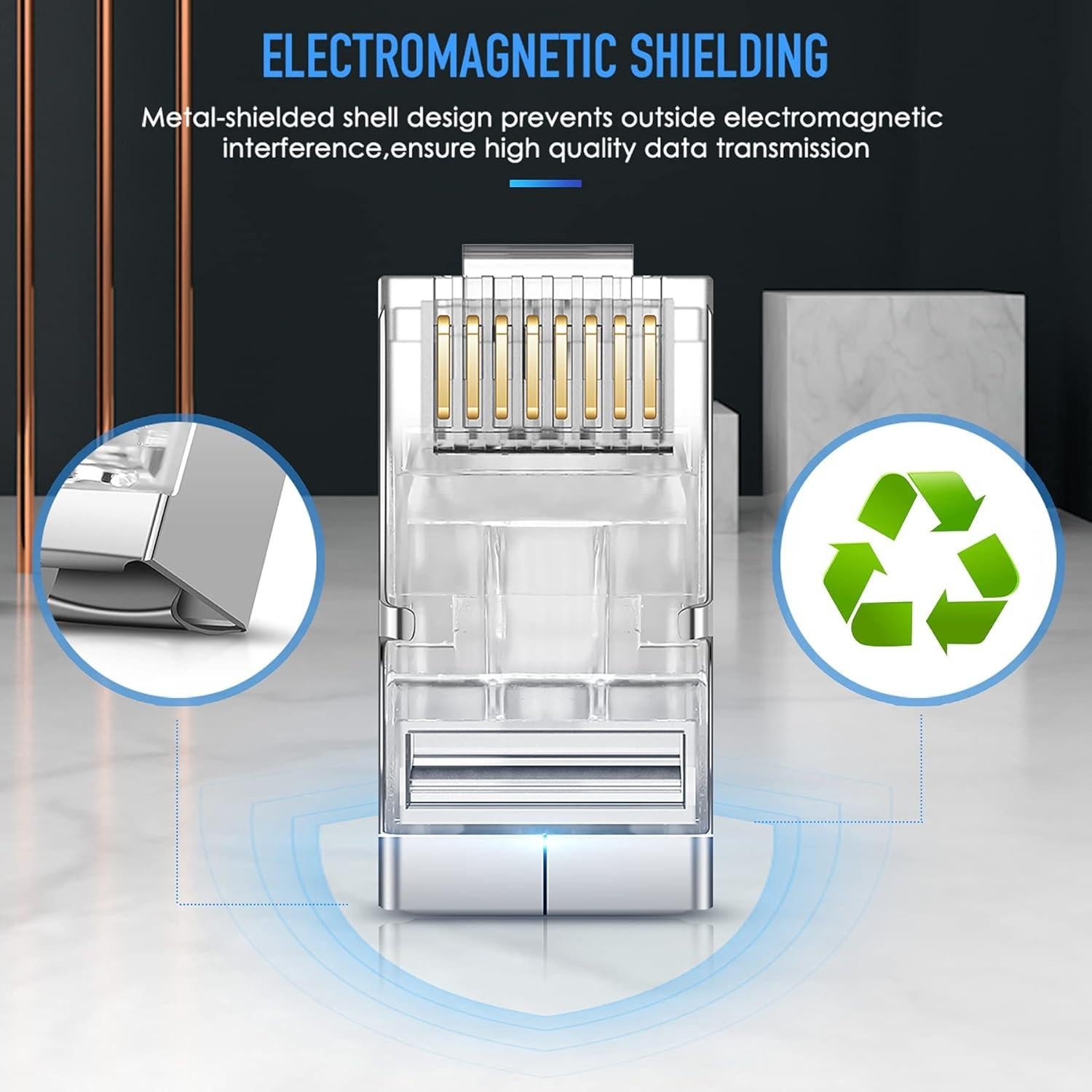 Conectores RJ45 Cat6 Cat6A Passthrough Blindados - 50 Piezas
