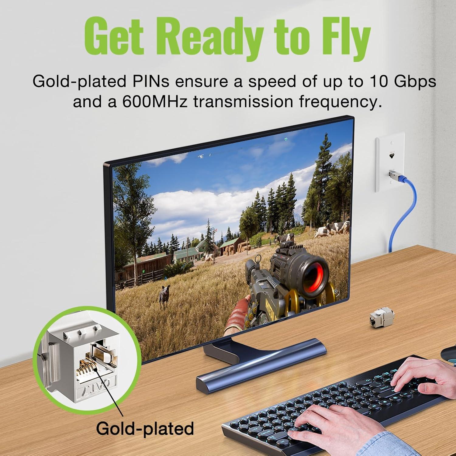 Paquete de 12 Jacks Keystone RJ45 Cat7 LEENUE 10Gbps 600MHz