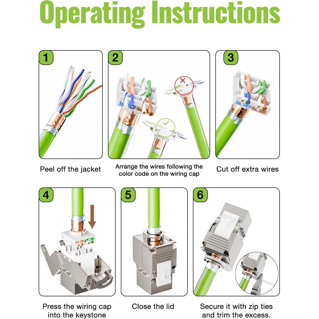 Paquete de 12 Jacks Keystone RJ45 Cat7 LEENUE 10Gbps 600MHz