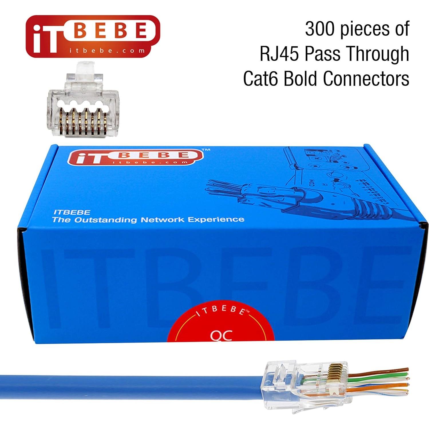 Conectores RJ45 Cat6 ITBEBE 300 Piezas Passthrough 23 AWG