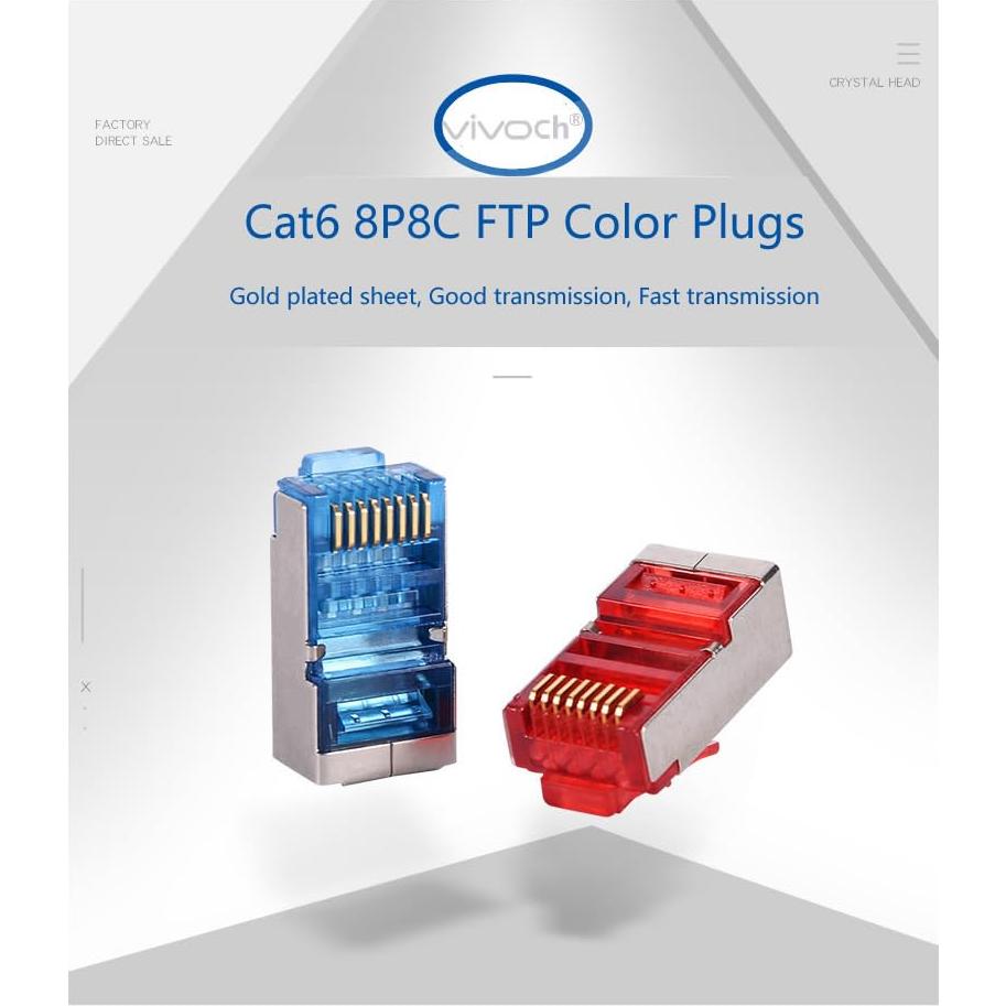 50 Conectores RJ45 Cat6 VIVOCH Blindados Color Rojo 8P8C