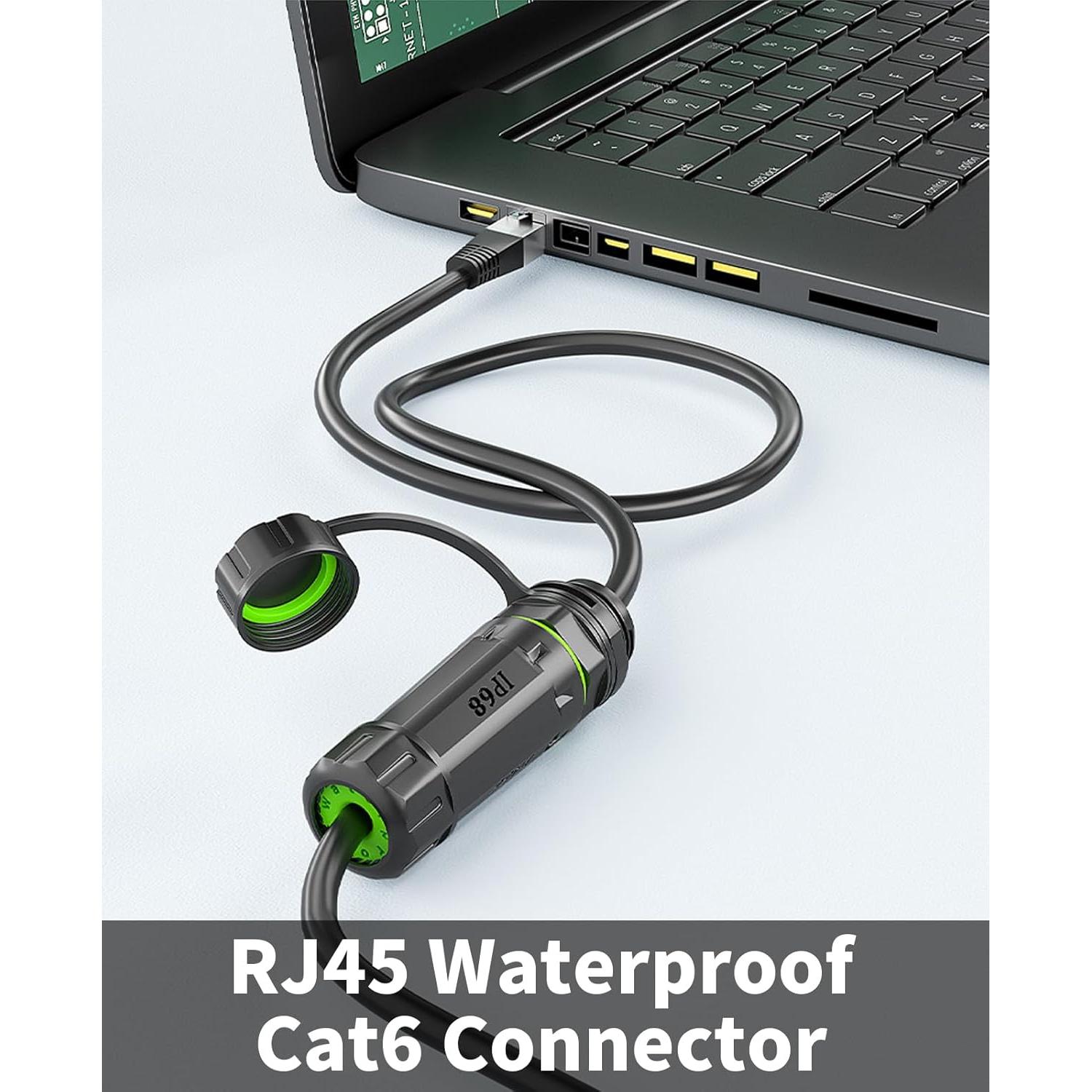 Conector RJ45 Danfetsoy IP68 a Prueba de Agua 25cm Cat6