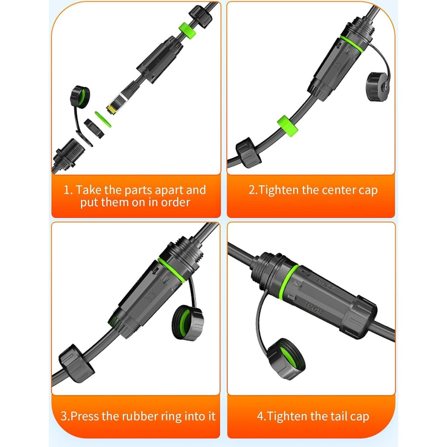 Conector RJ45 Danfetsoy IP68 a Prueba de Agua 25cm Cat6