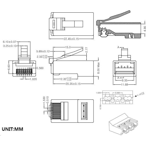 Conectores RJ45 Cat6 UTP Baicheng 100 piezas 2 en 1