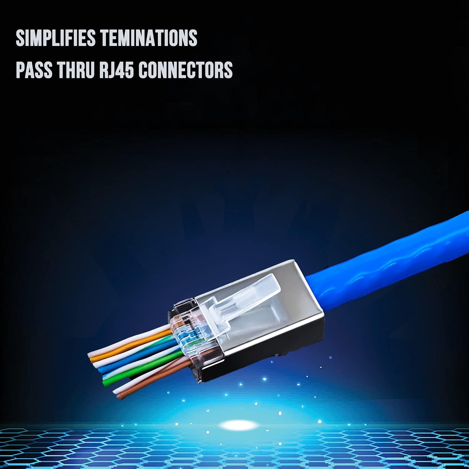 Conectores RJ45 Cat6a 23AWG Baño de Oro PETECHTOOL - 50 Piezas