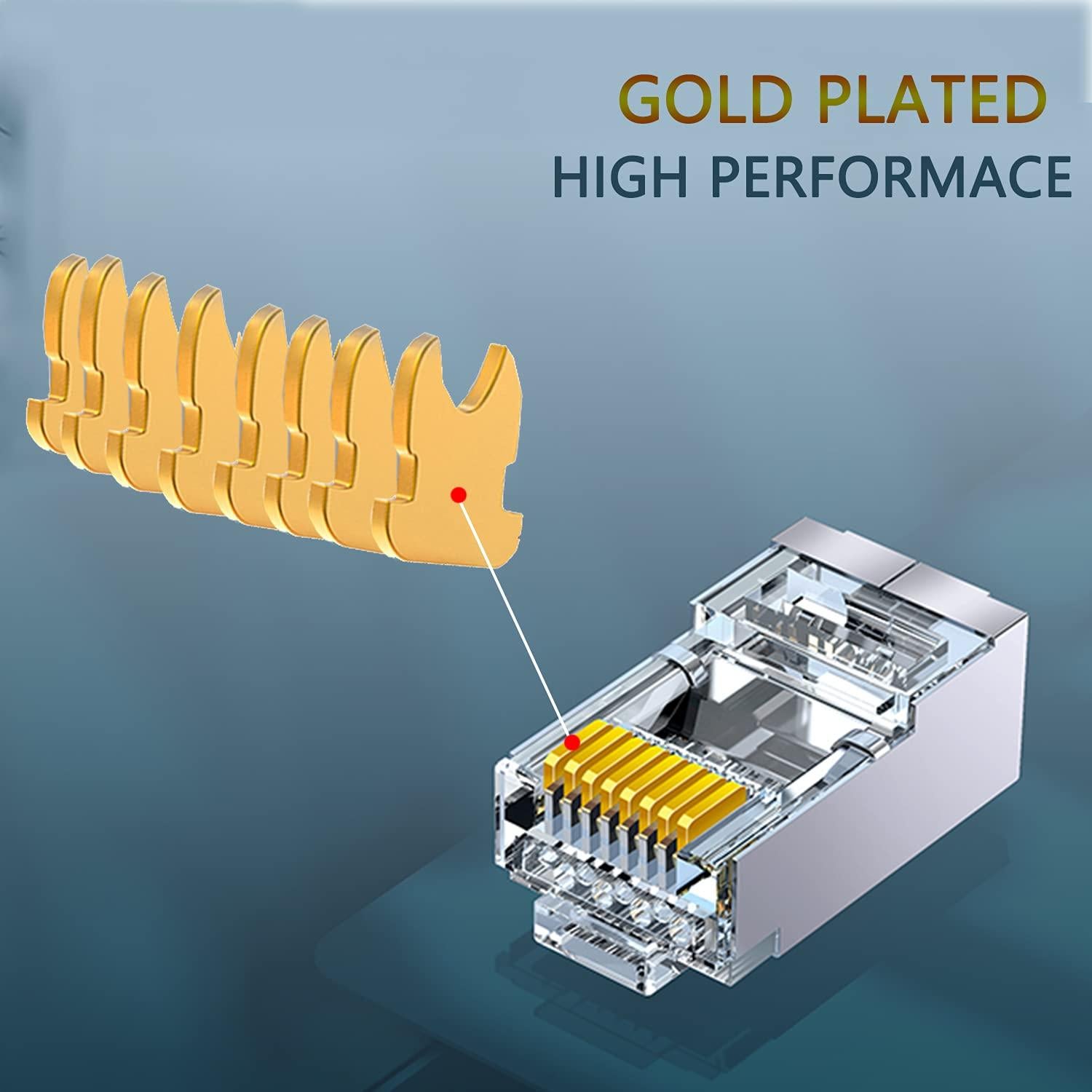 Conectores RJ45 Cat6a 23AWG Baño de Oro PETECHTOOL - 50 Piezas