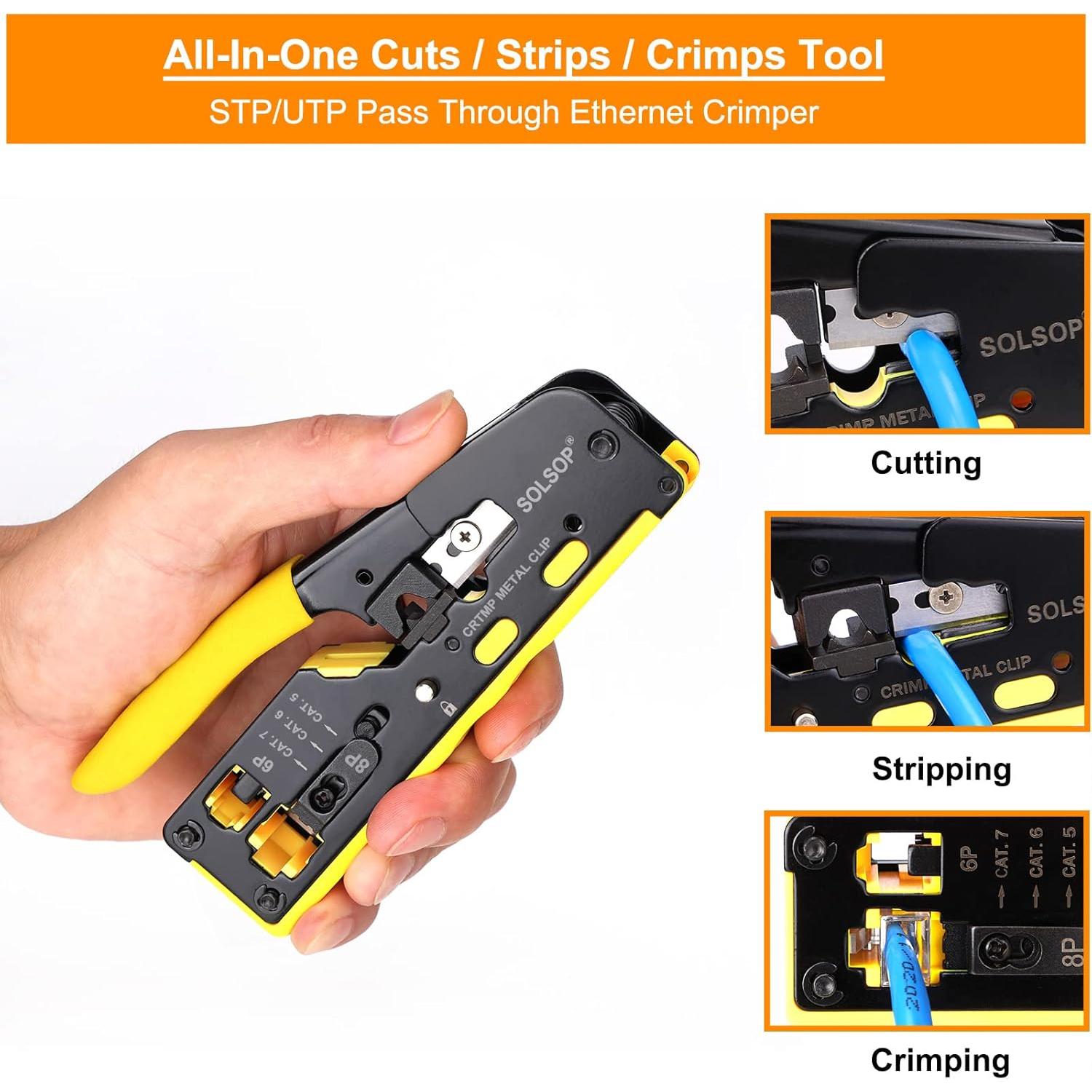 Kit de Crimpado RJ45 Solsop con Probador y 100 Conectores