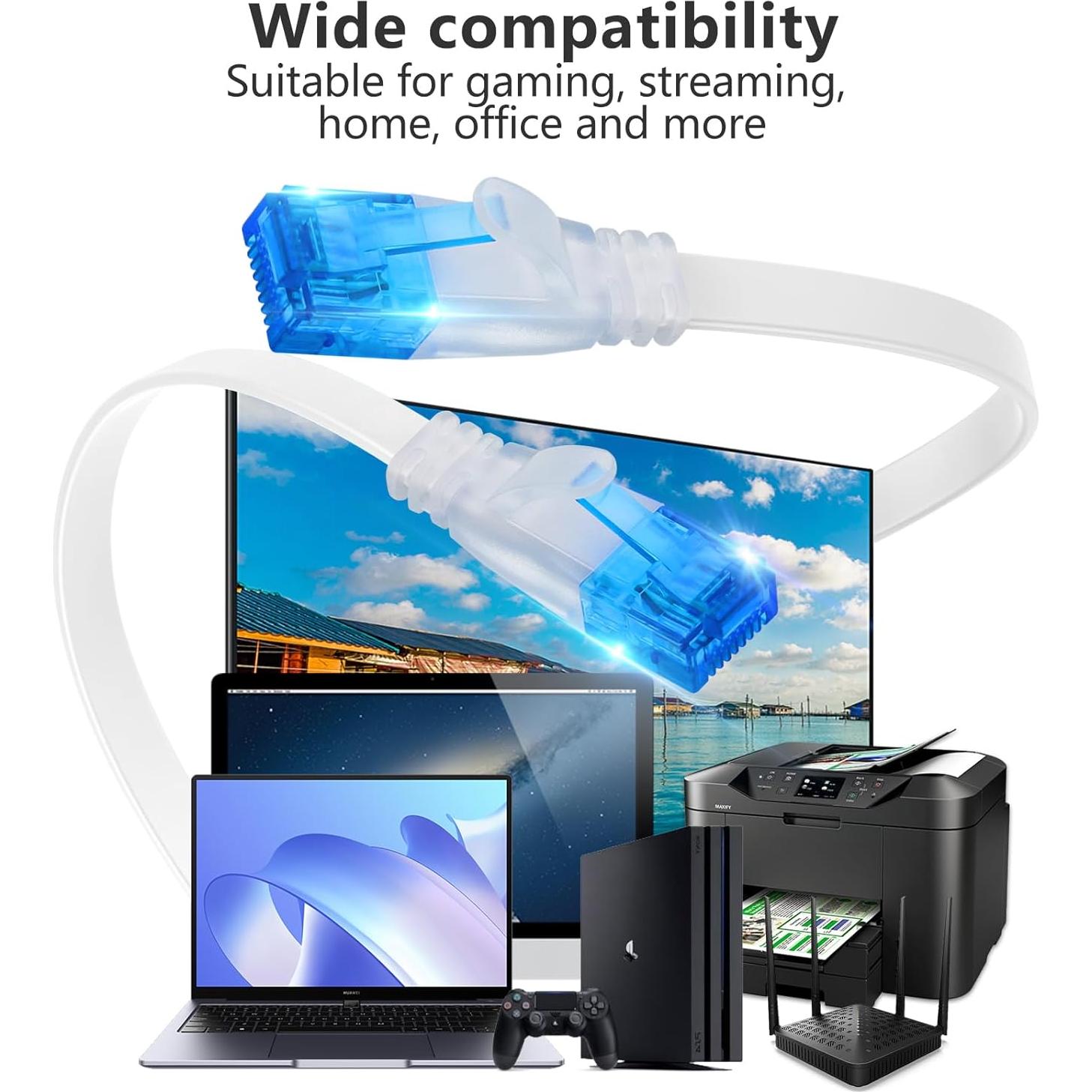 Cable Ethernet Plano Cat 6 Ercielook 45.72m Blanco Alta Velocidad