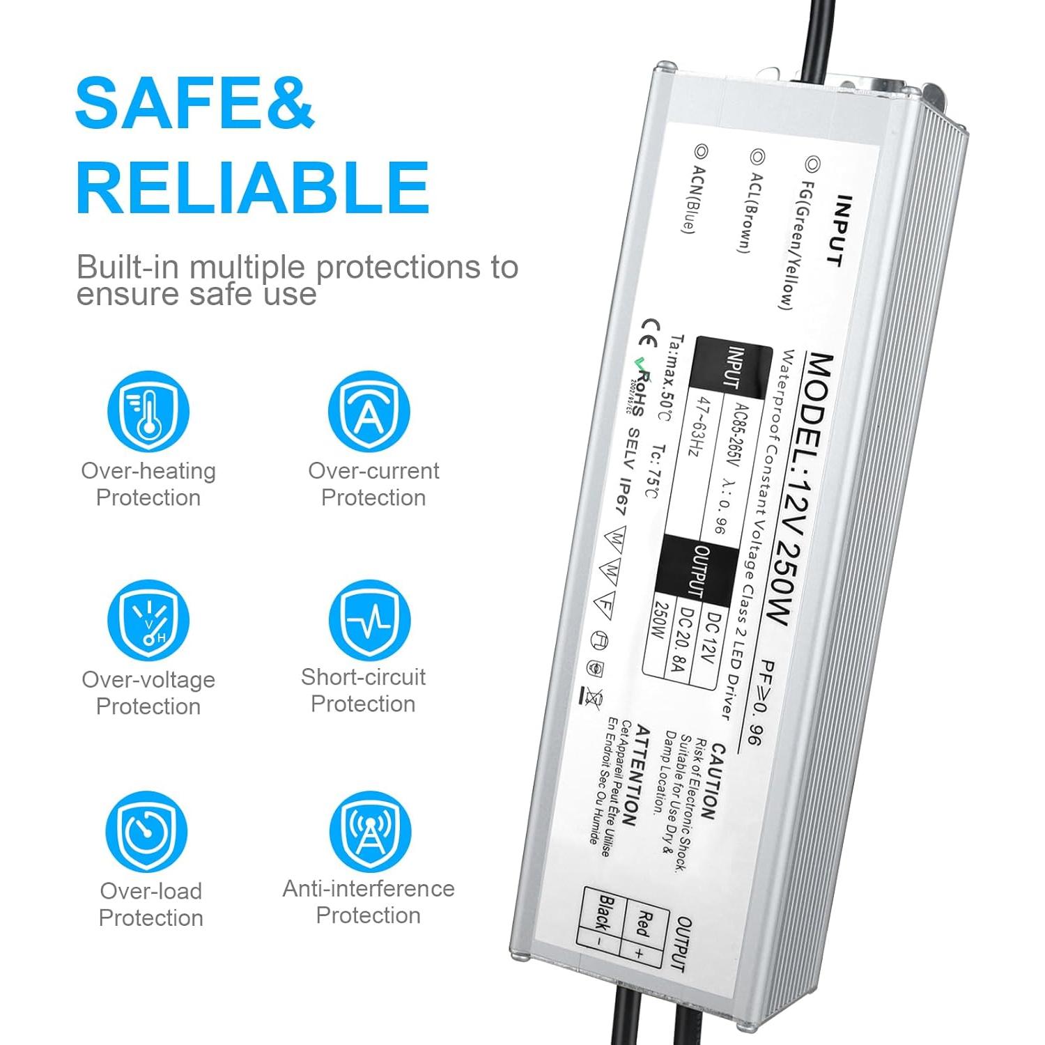 Transformador LED LightingWill 250W IP67 12V DC para Exterior