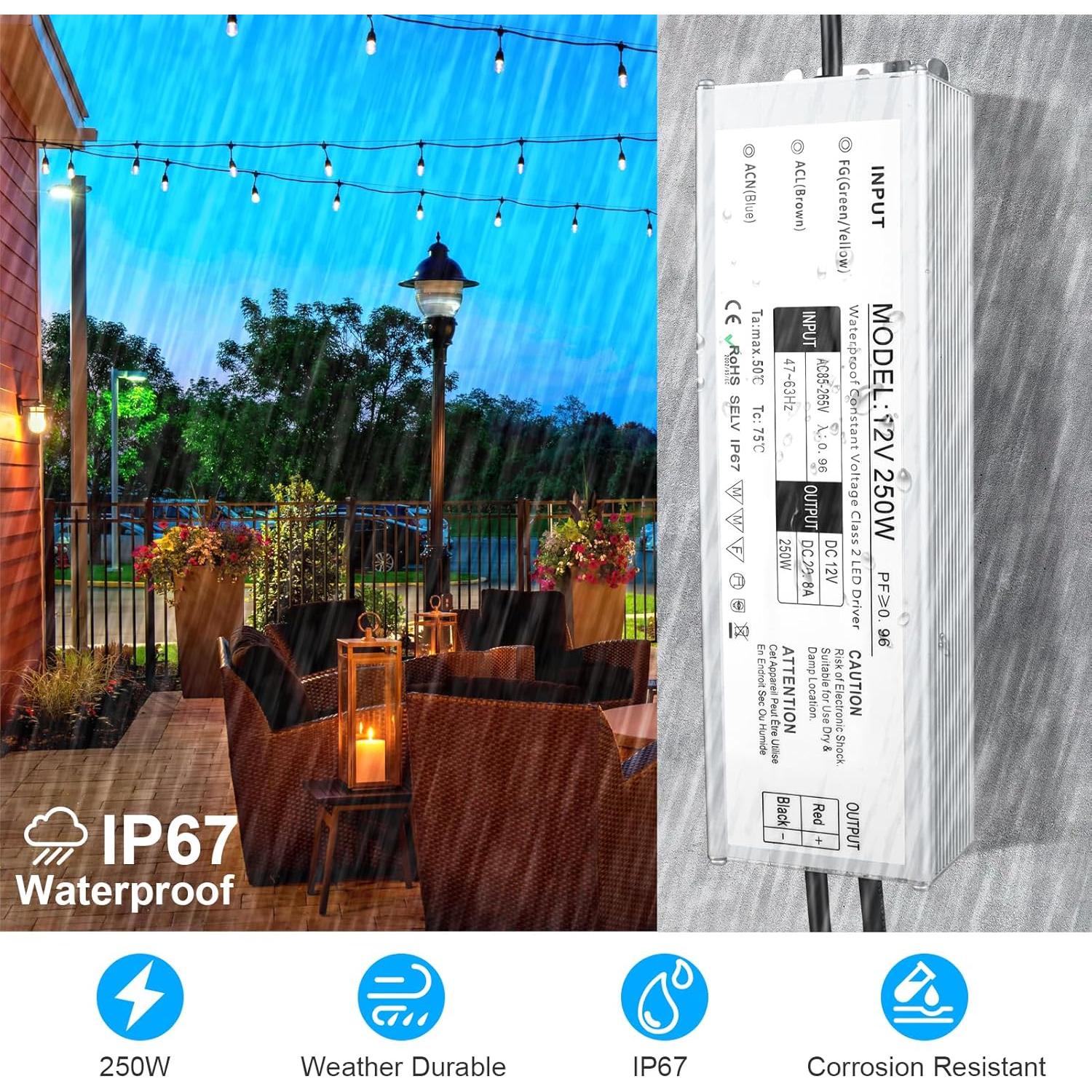 Transformador LED LightingWill 250W IP67 12V DC para Exterior