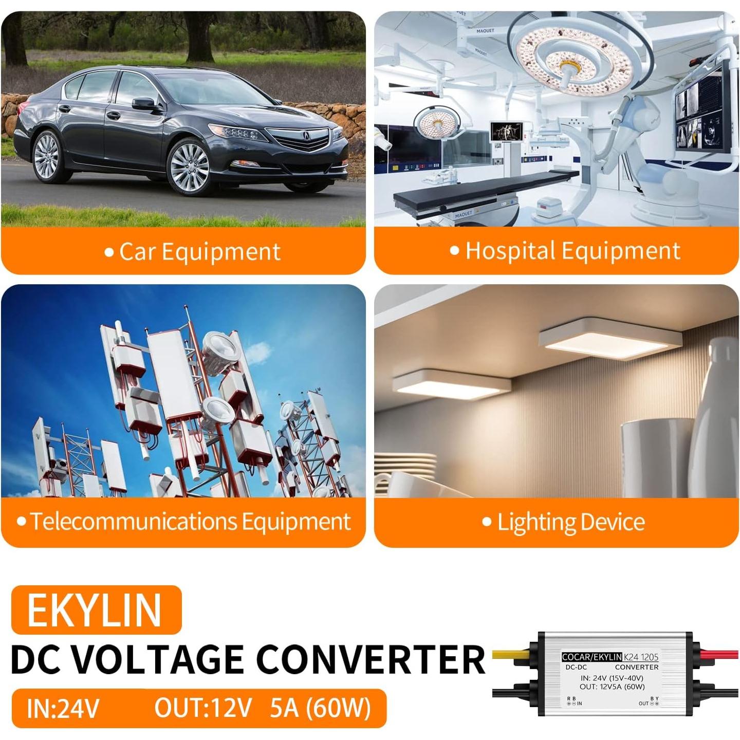 Convertidor DC 24V a 12V 5A EKYLIN Impermeable 60W