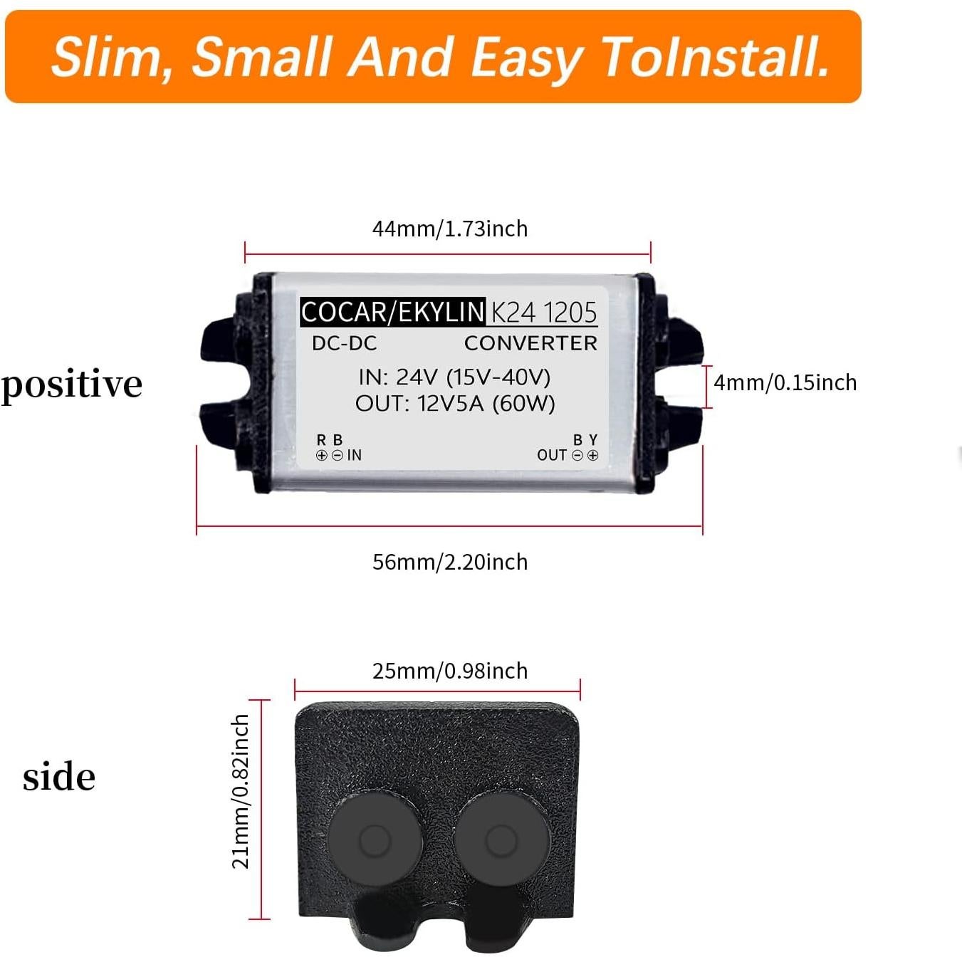 Convertidor DC 24V a 12V 5A EKYLIN Impermeable 60W